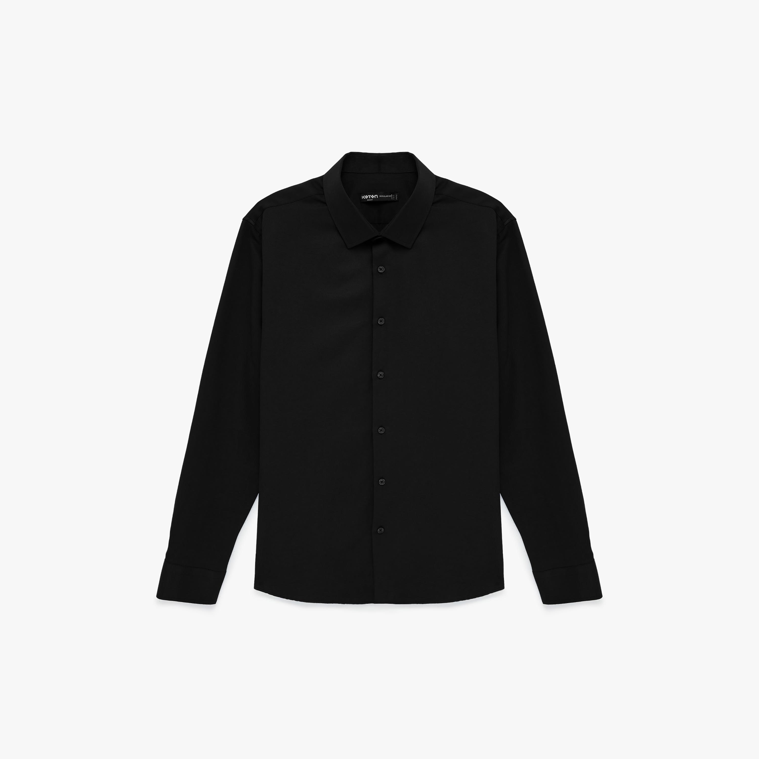 KOTON Regular Fit Plain Collared Long Sleeves Men's Shirt-men-clothing-shirts-image-3