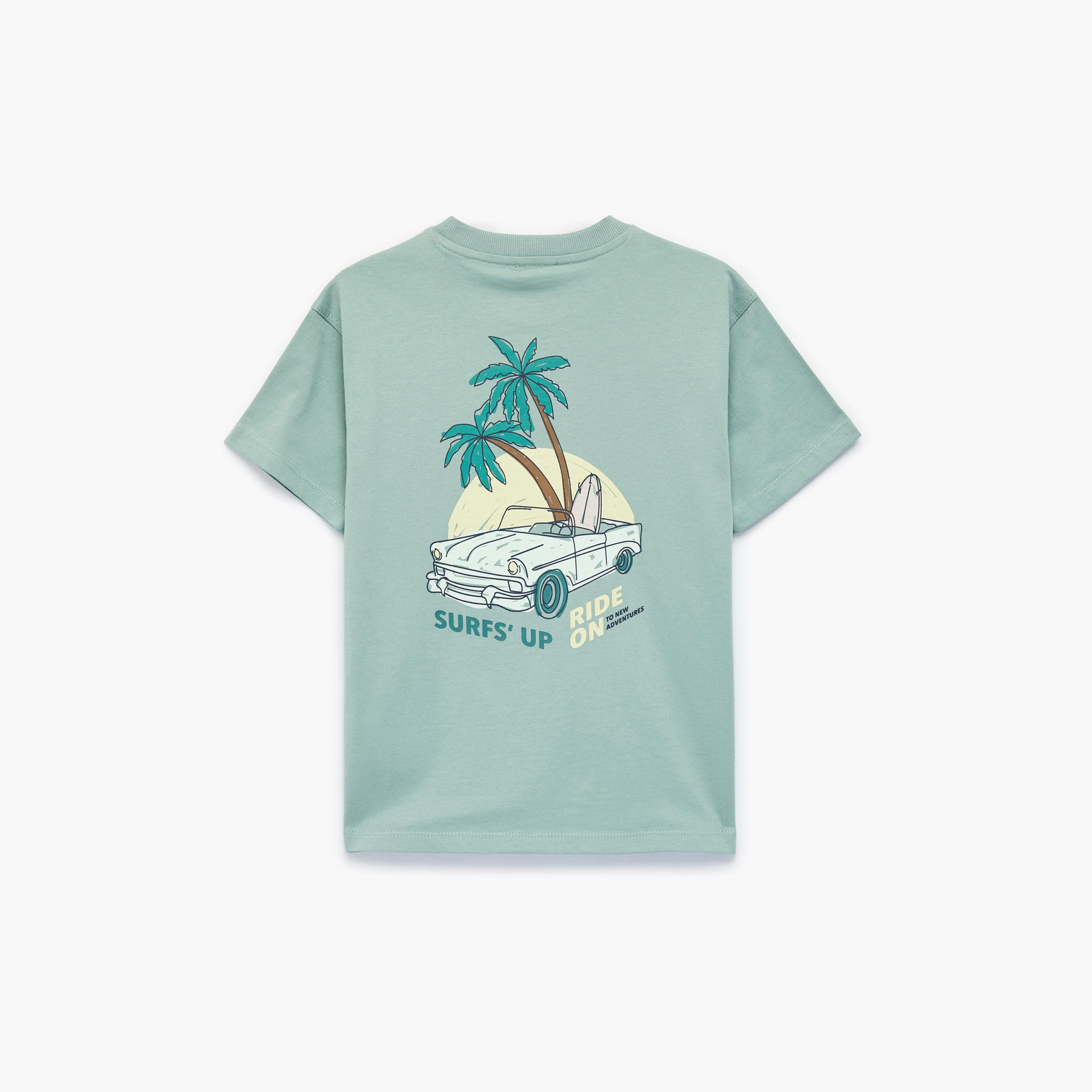 تي شيرت بطبعة شجر النخيل بأكمام قصيرة من كوتون-boys-clothing-tshirtsandpolos-image-2