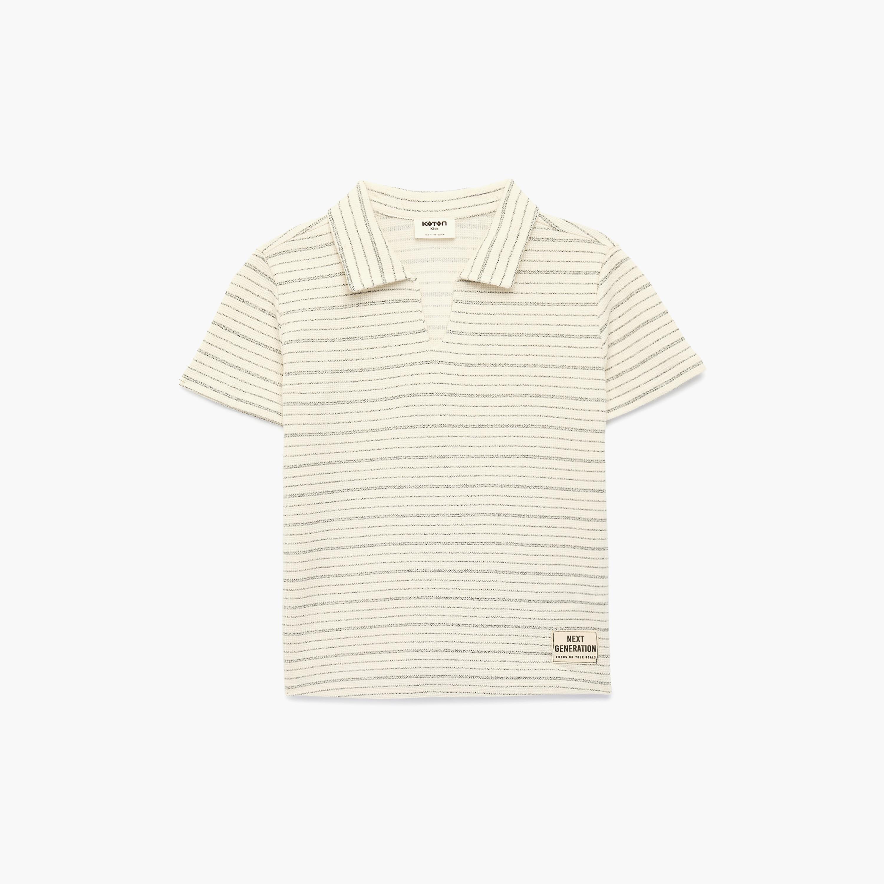 تي شيرت مخطط بياقة بأكمام قصيرة من كوتون-boys-clothing-tshirtsandpolos-image-1