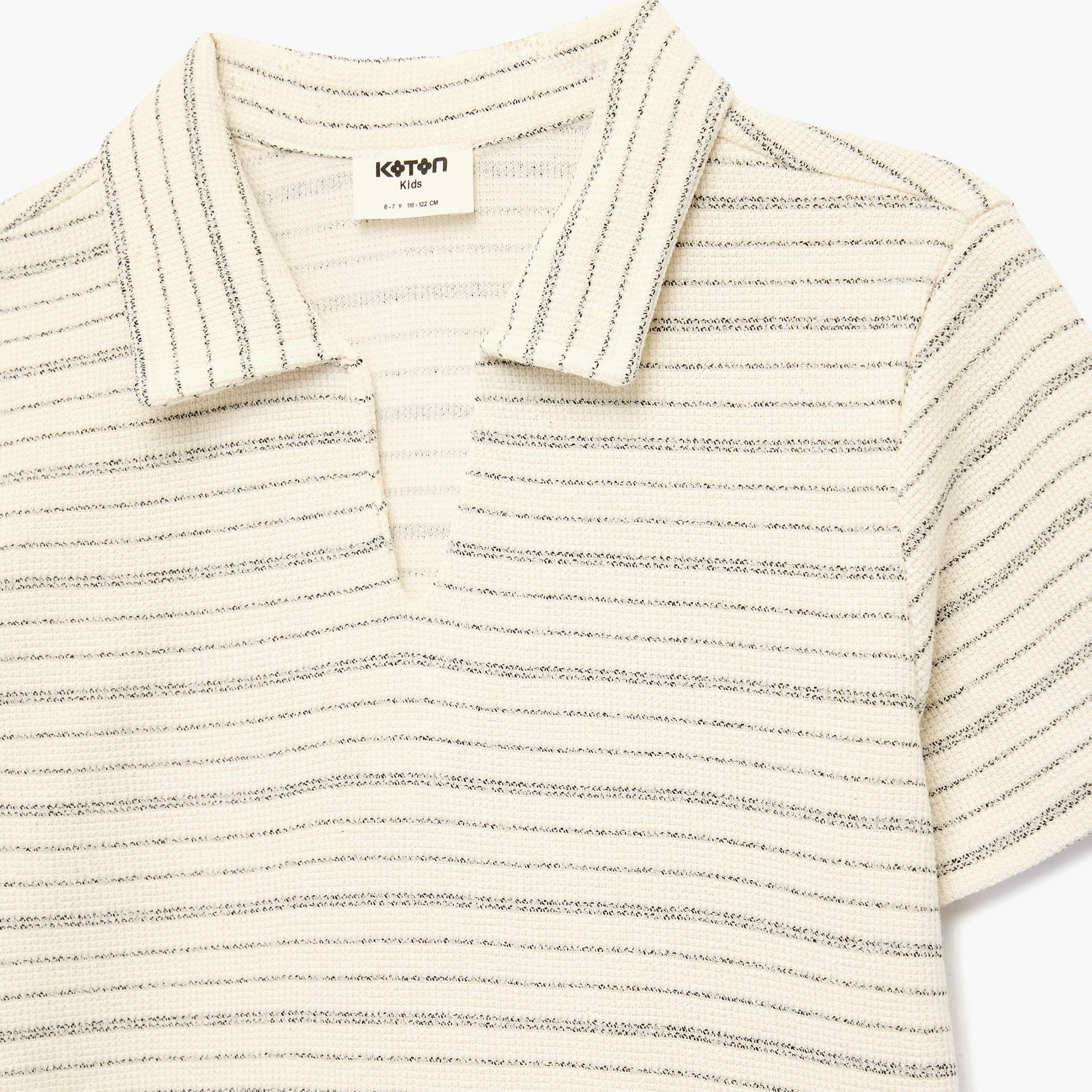 تي شيرت مخطط بياقة بأكمام قصيرة من كوتون-boys-clothing-tshirtsandpolos-image-3