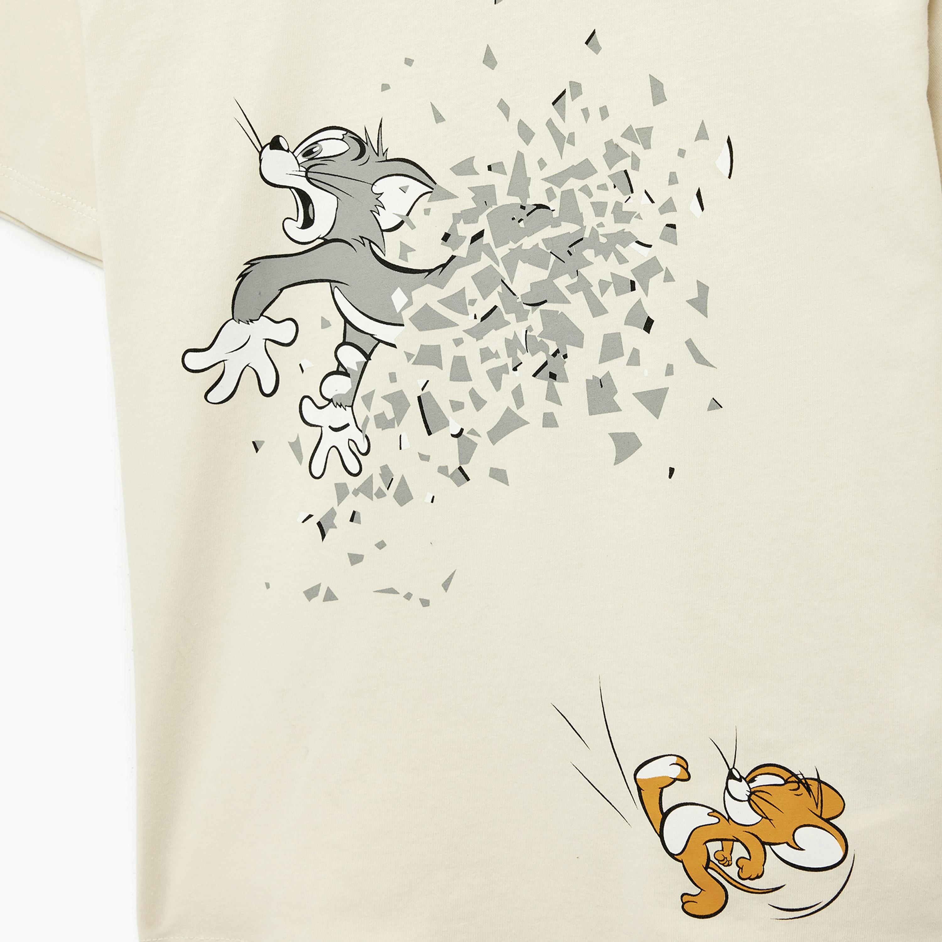 تي شيرت بطبعة "توم آند جيري" بأكمام قصيرة من كوتون-boys-clothing-tshirtsandpolos-image-3