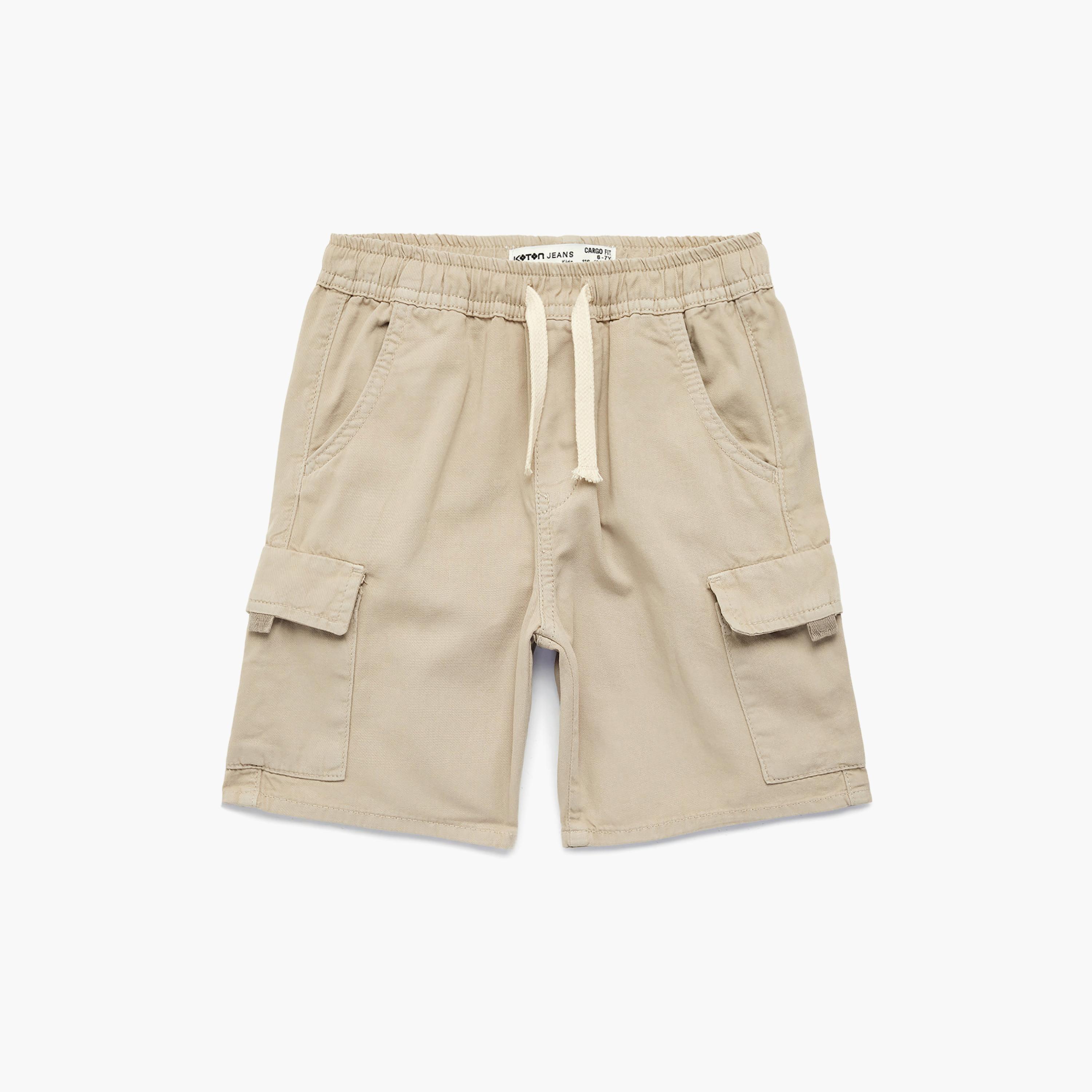 Koton Solid Drawstring Cargo Shorts-boys-clothing-bottoms-shorts-image-1