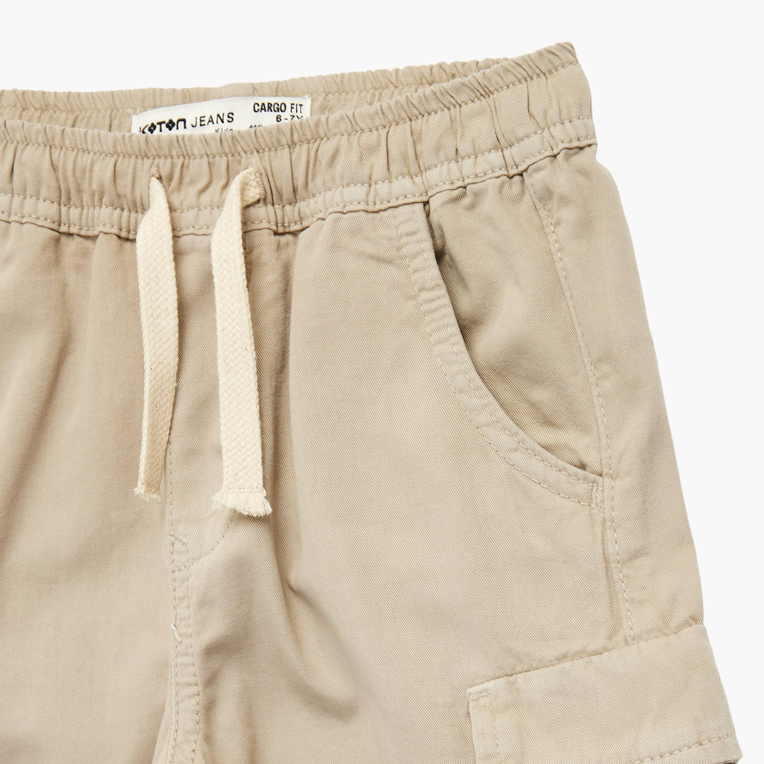 Koton Solid Drawstring Cargo Shorts-boys-clothing-bottoms-shorts-image-3