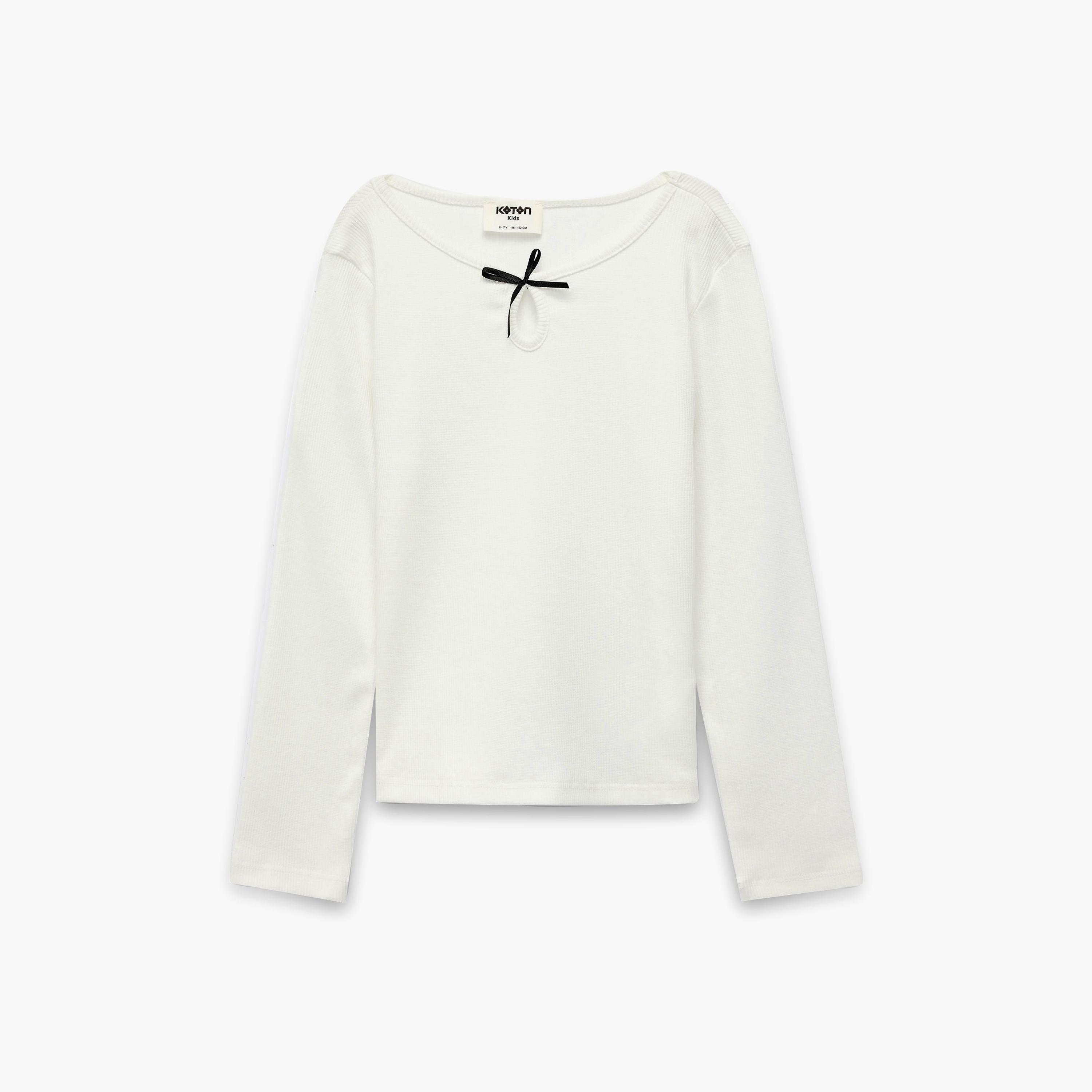 تي شيرت سادة بأكمام طويلة وطبعة "بوتي" من كوتون-girls-clothing-blousesandshirts-image-1