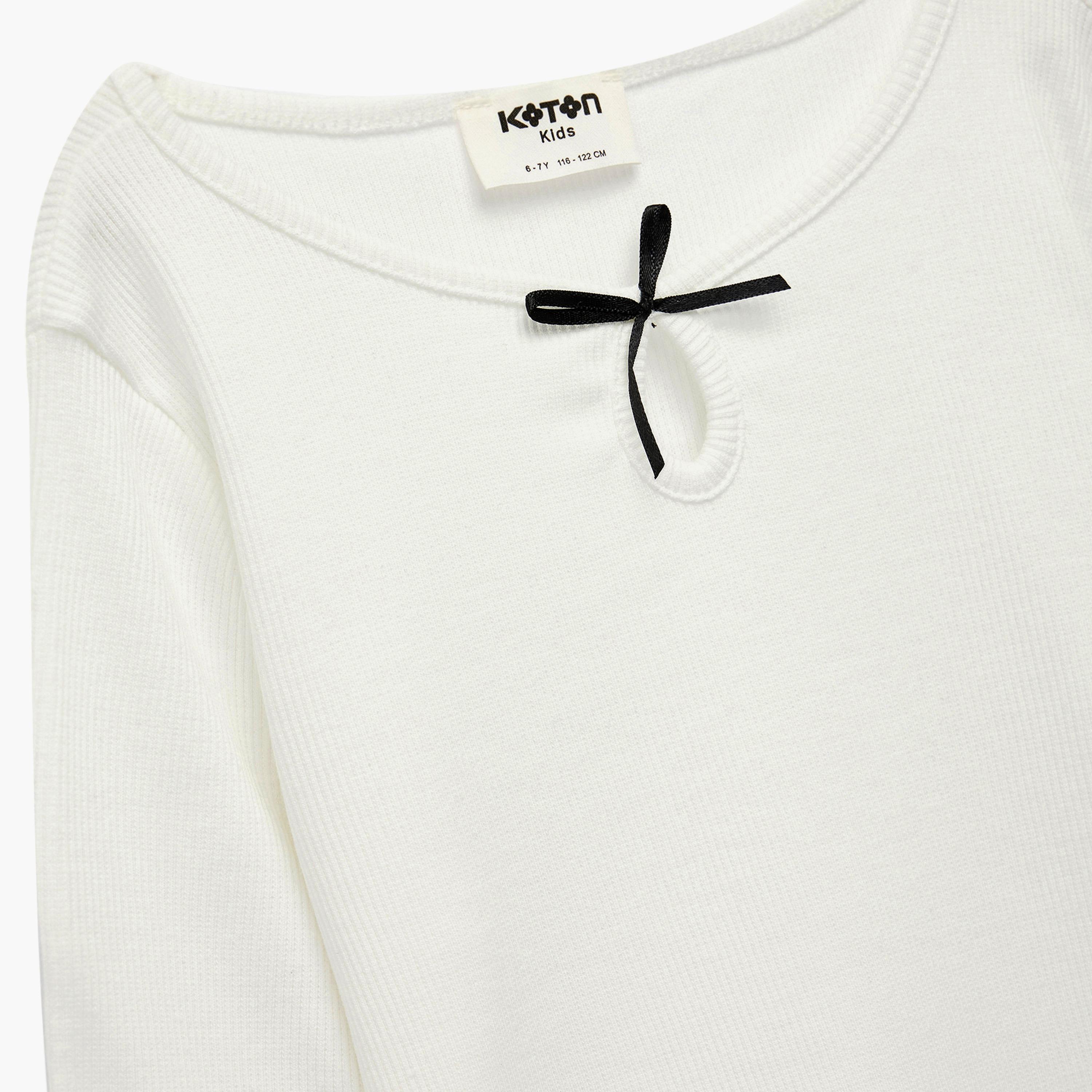 تي شيرت سادة بأكمام طويلة وطبعة "بوتي" من كوتون-girls-clothing-blousesandshirts-image-3