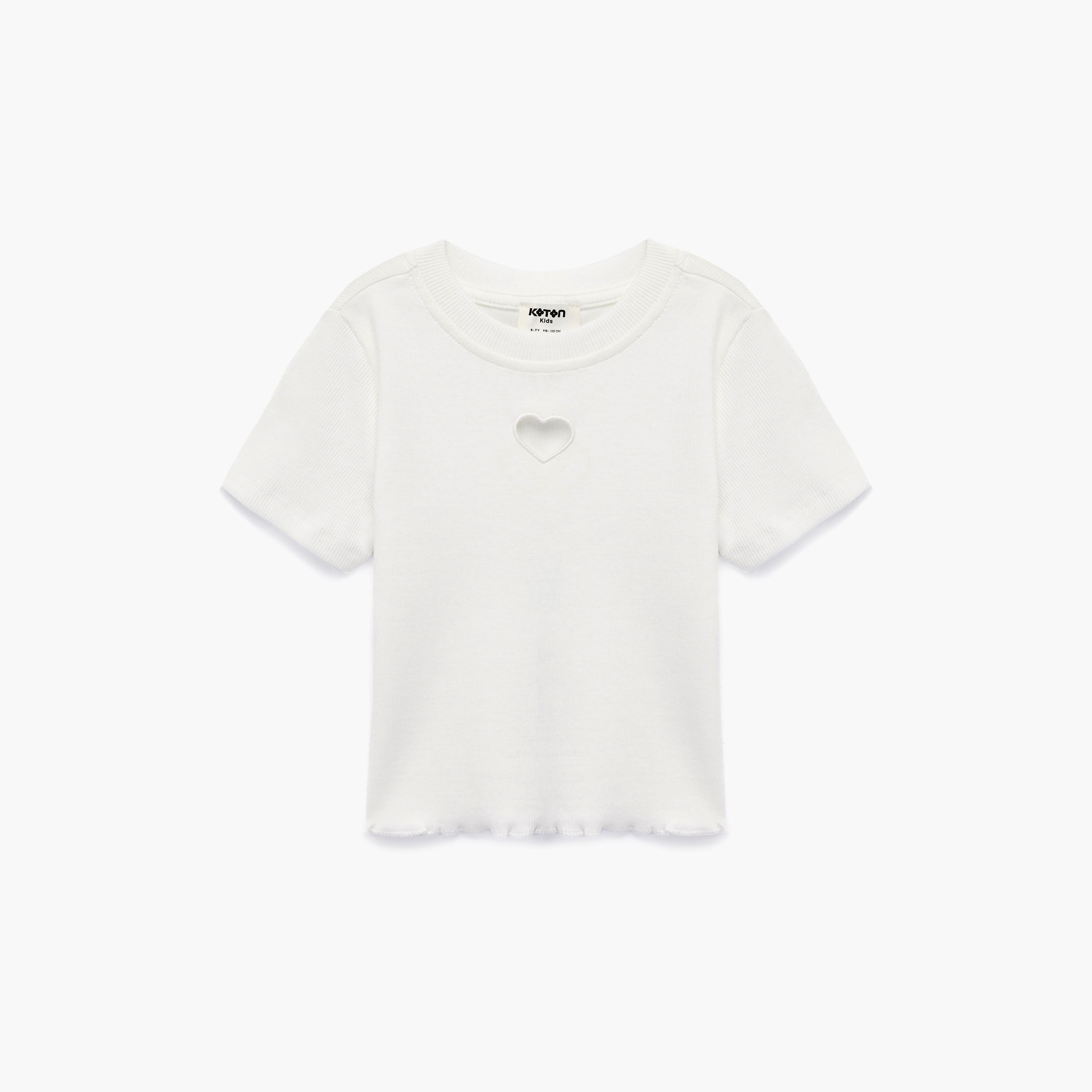 Koton Short Sleeves Heart Detailed Plain T-Shirt-girls-clothing-tshirts-image-1