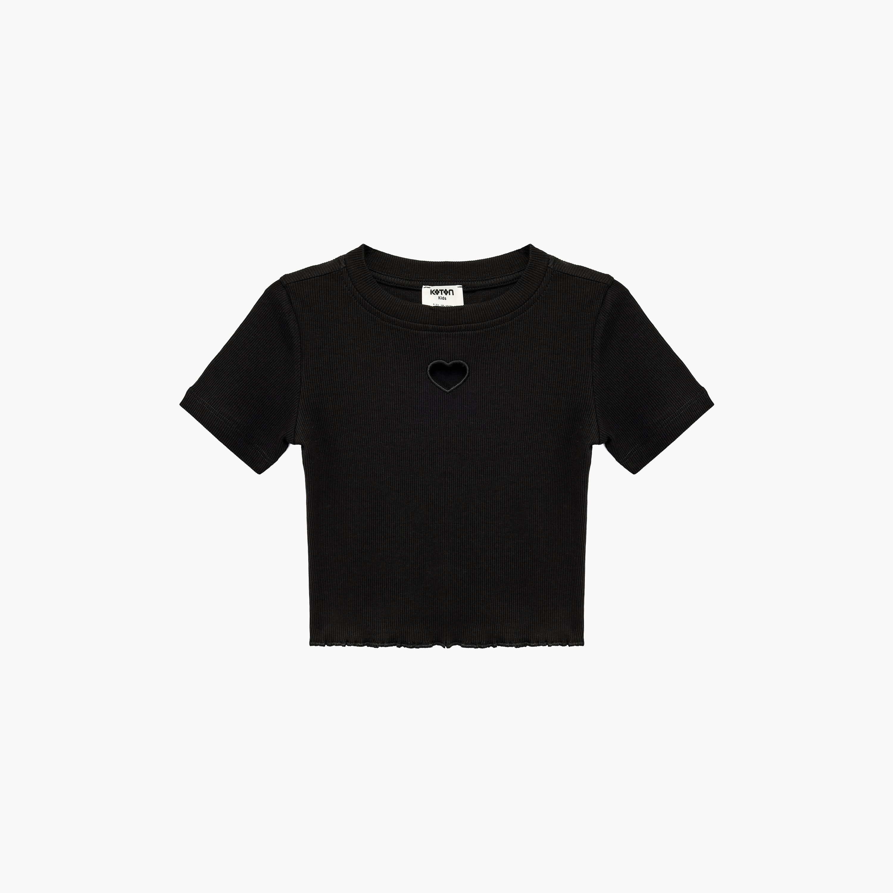 تي شيرت سادة بتفاصيل قلب وأكمام قصيرة من كوتون-girls-clothing-tshirts-image-1