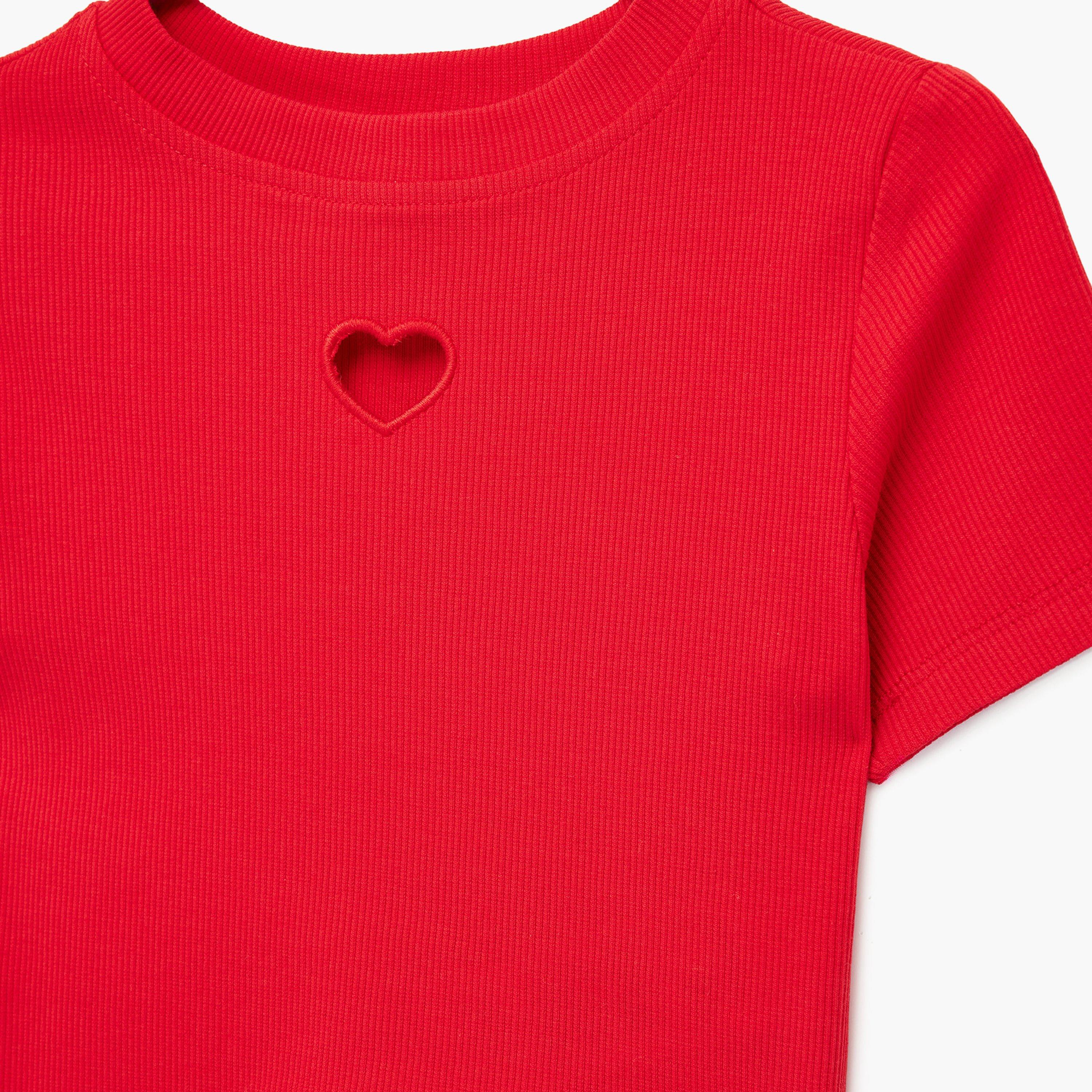 Koton Short Sleeves Heart Detailed Plain T-Shirt-girls-clothing-tshirts-image-3
