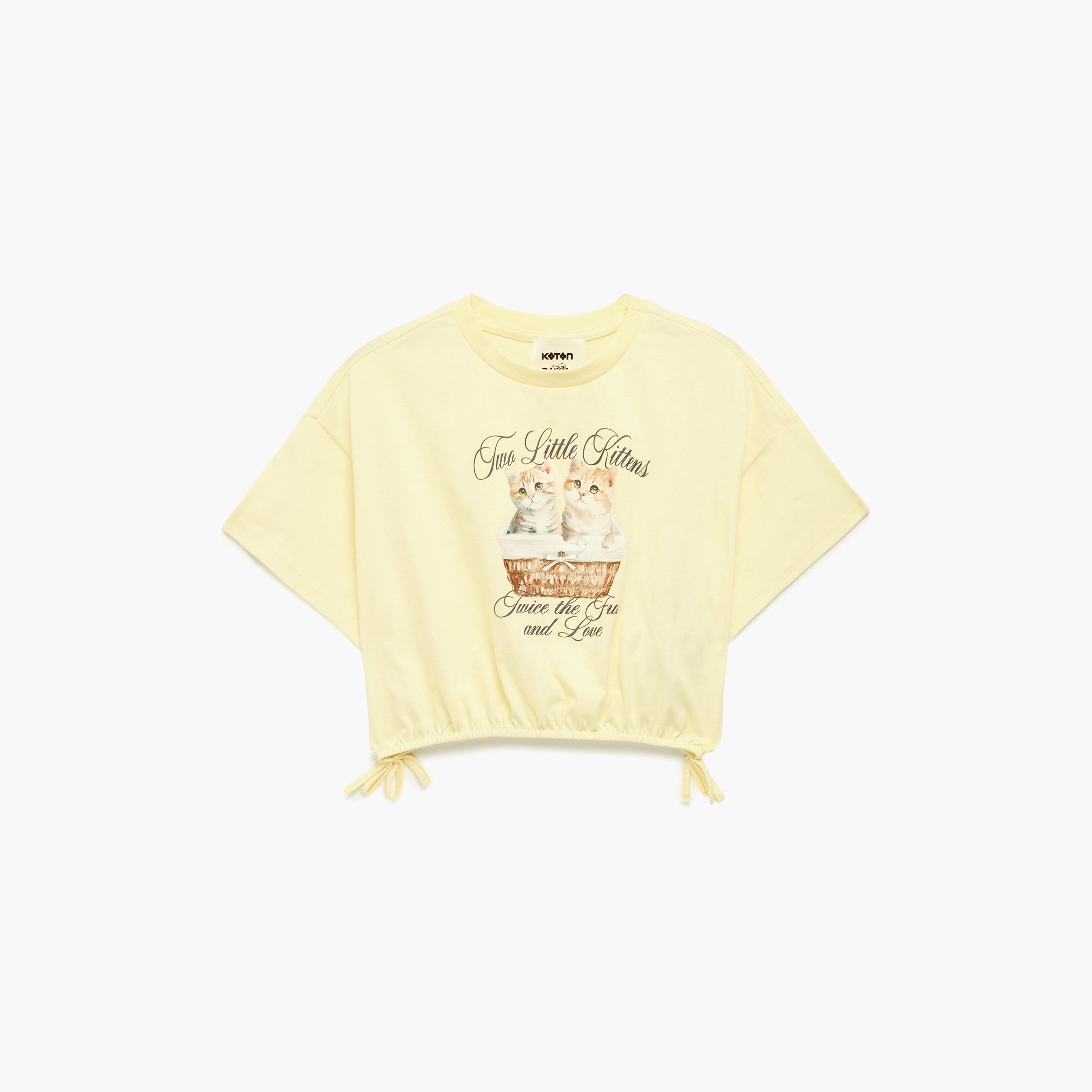 تي شيرت قطن مطبوع بأكمام قصيرة من كوتون-girls-clothing-tshirts-image-1