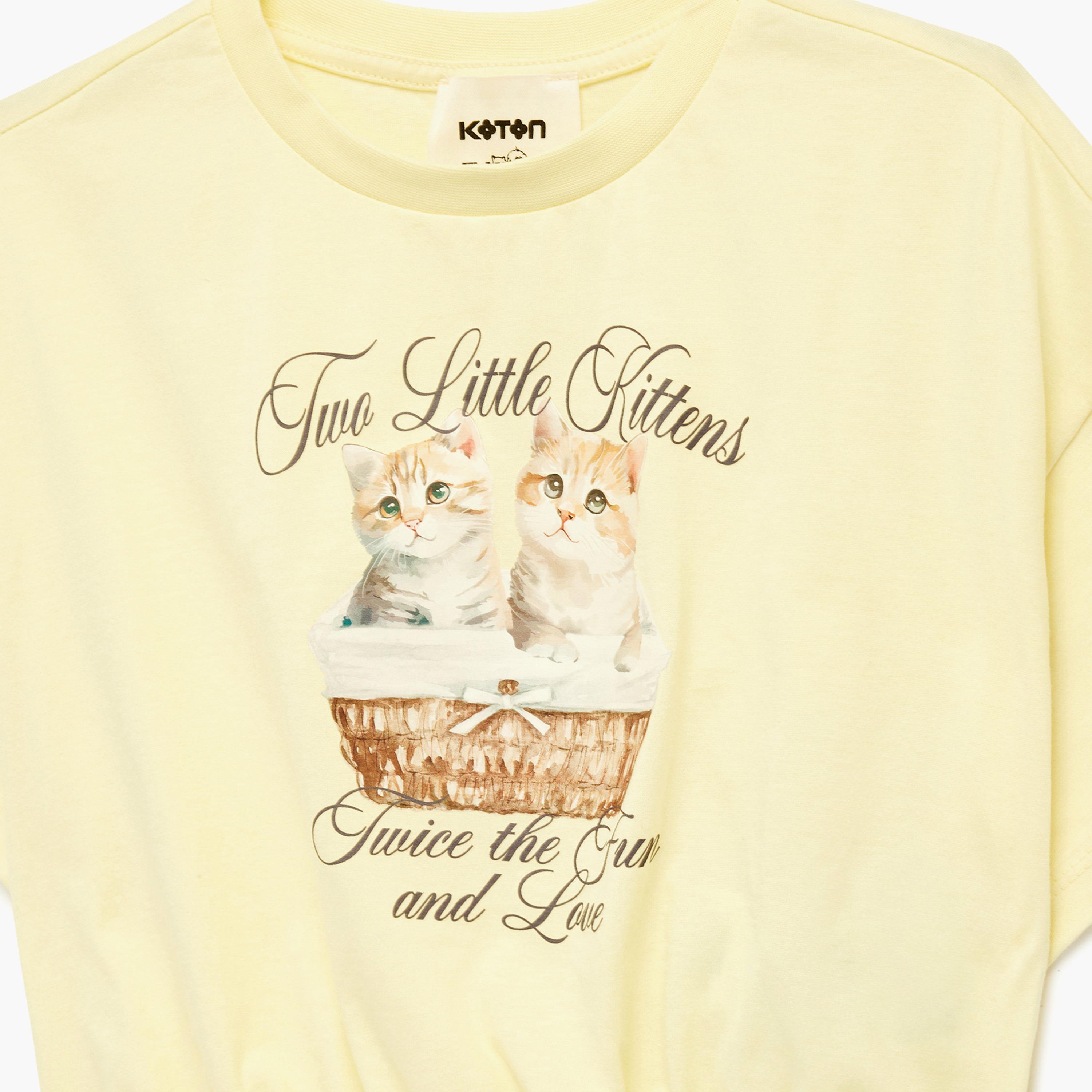 Koton Short Sleeves Printed Cotton T-Shirt-girls-clothing-tshirts-image-3
