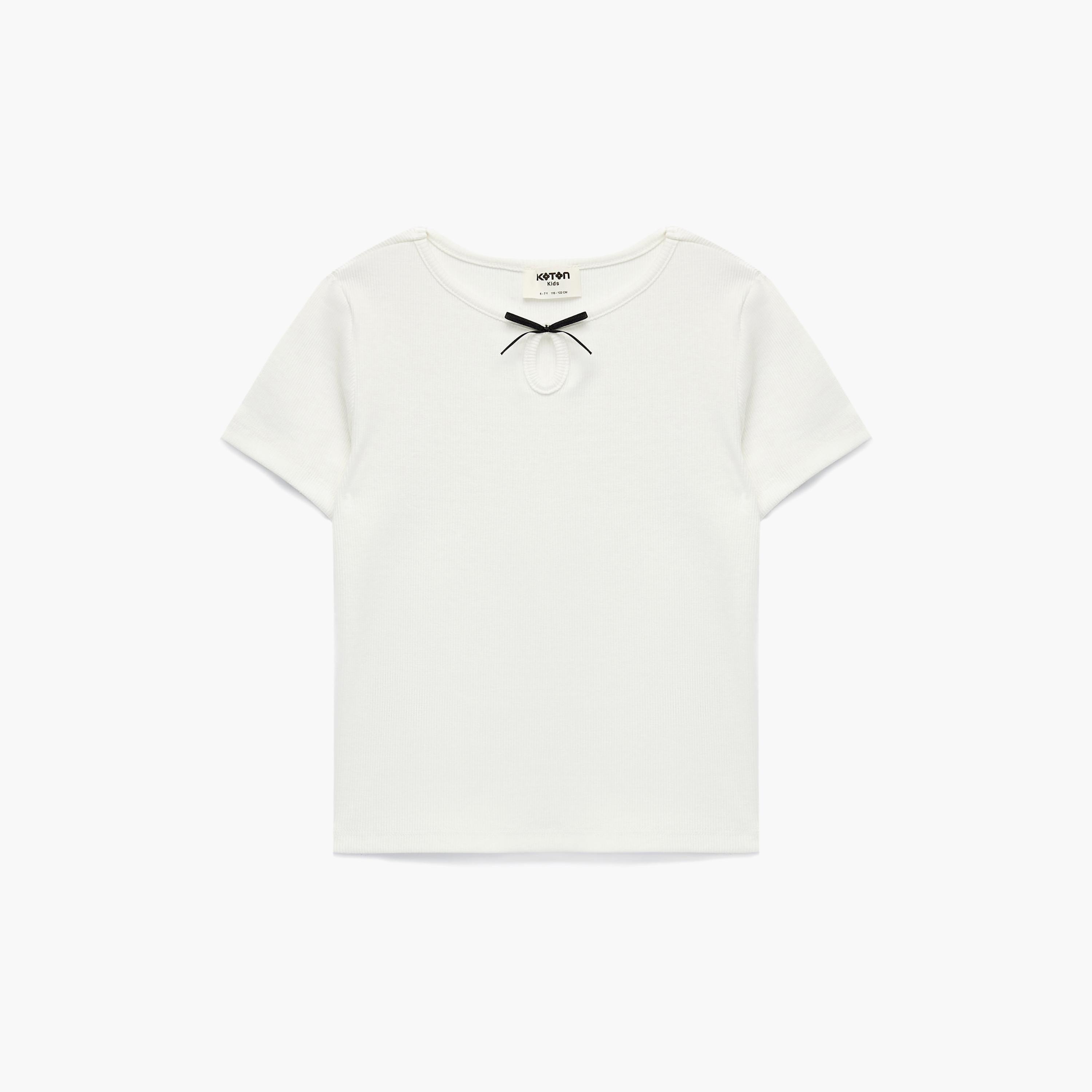 Koton Short Sleeves Bow Detailed Plain T-Shirt-girls-clothing-tshirts-image-1