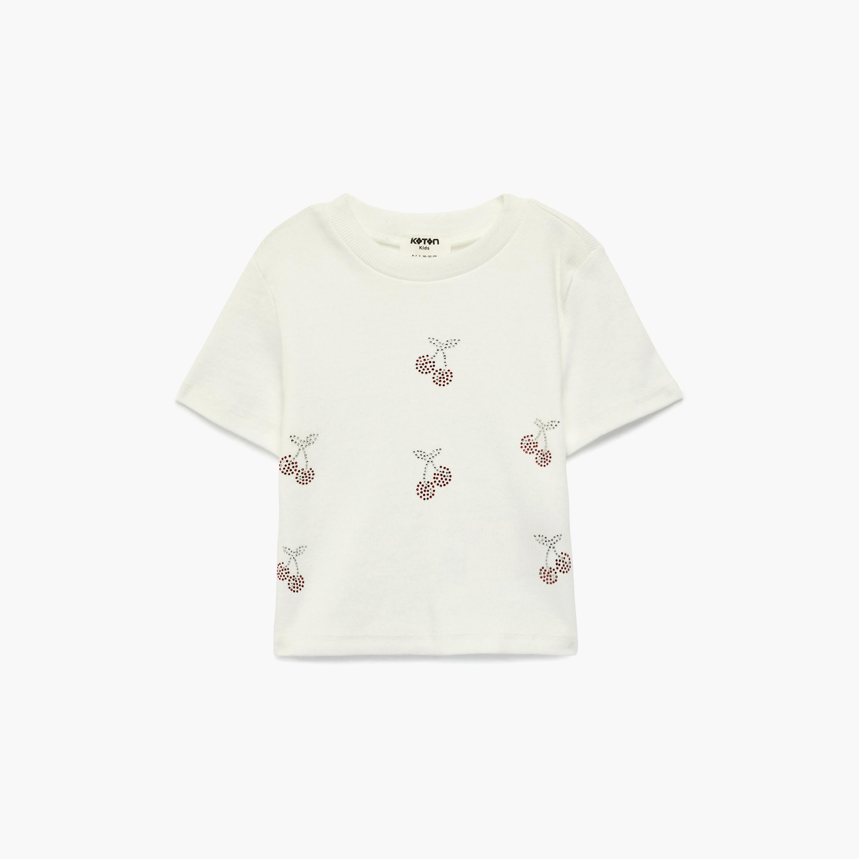 Koton Short Sleeves Cherry Embroidered T-Shirt-girls-clothing-tshirts-image-1