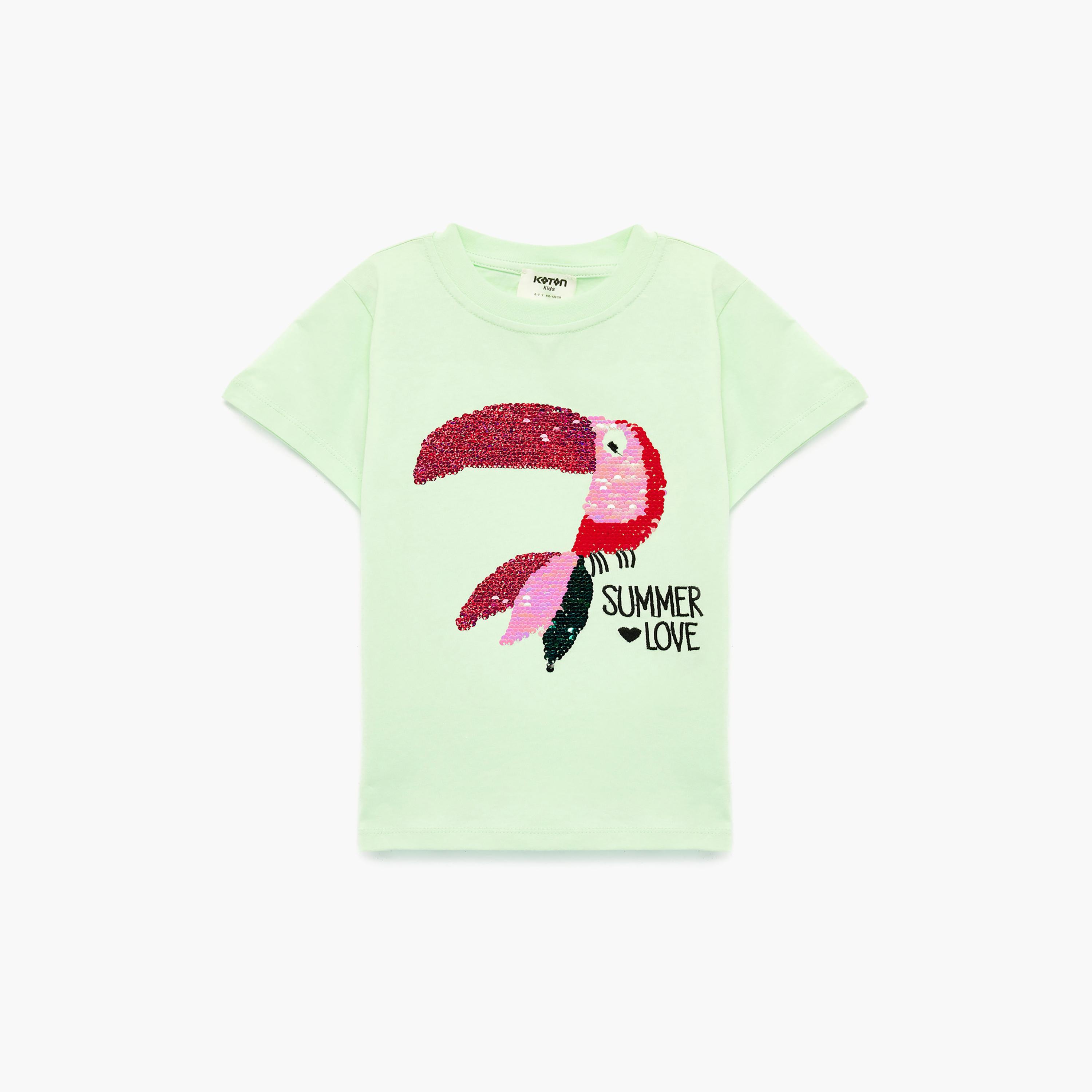 Koton Short Sleeves Bird Embroidered T-Shirt-girls-clothing-tshirts-image-1