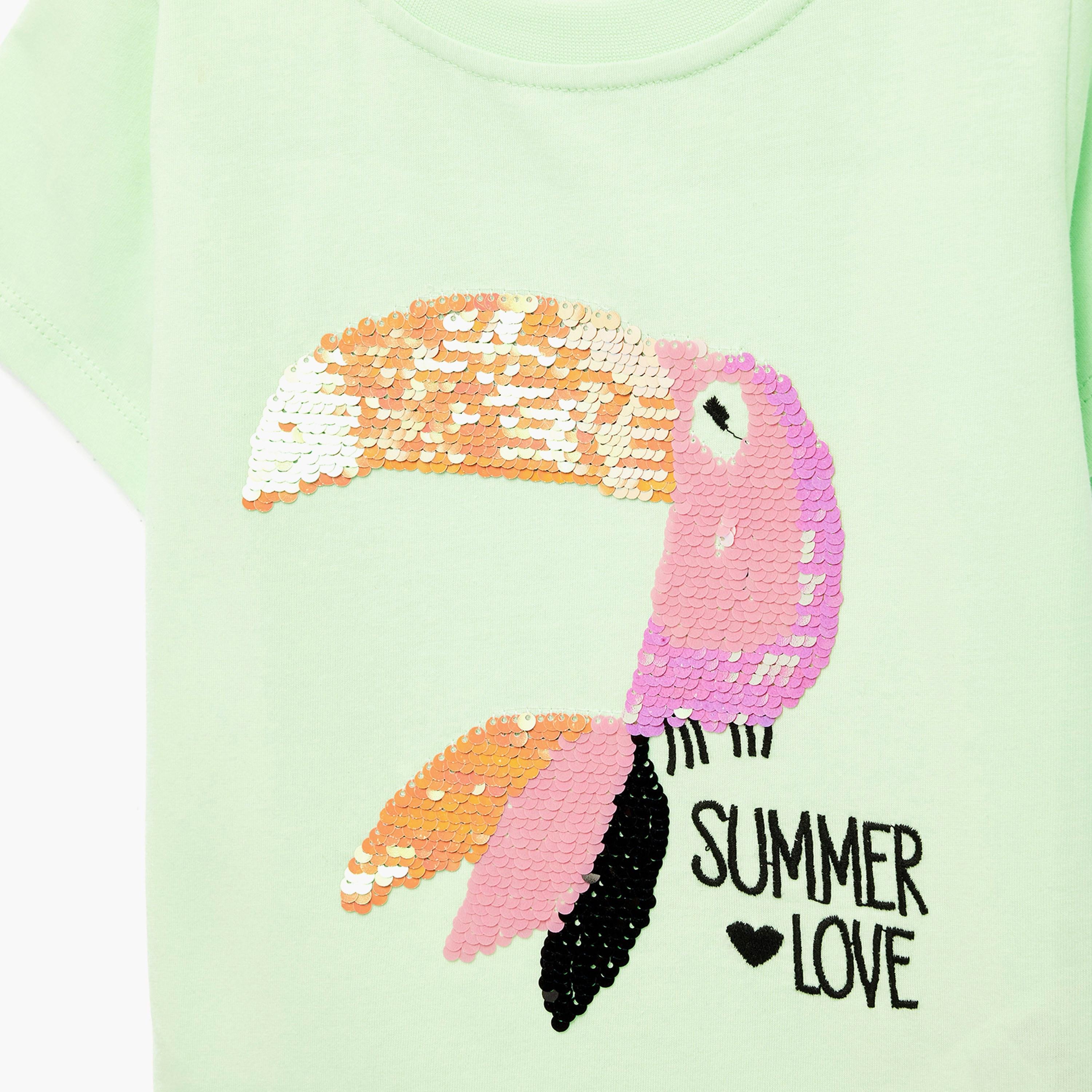 تي شيرت بتطريز عصفور وأكمام قصيرة من كوتون-girls-clothing-tshirts-image-3