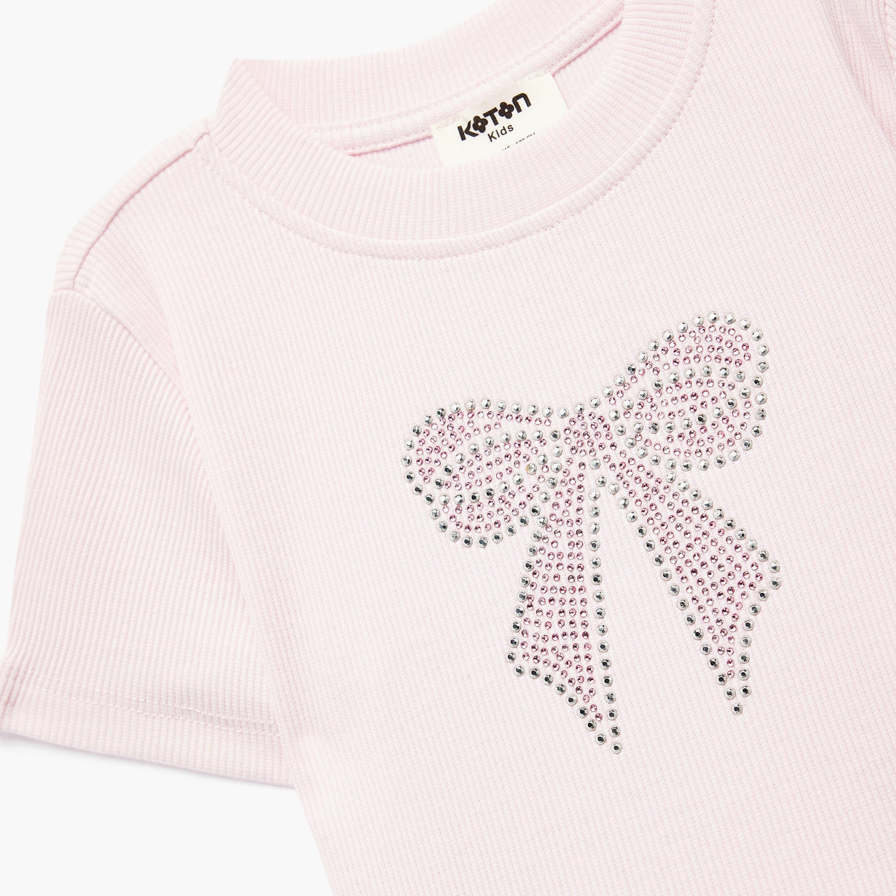Koton Short Sleeves Bow Embroidered T-Shirt-girls-clothing-tshirts-image-3
