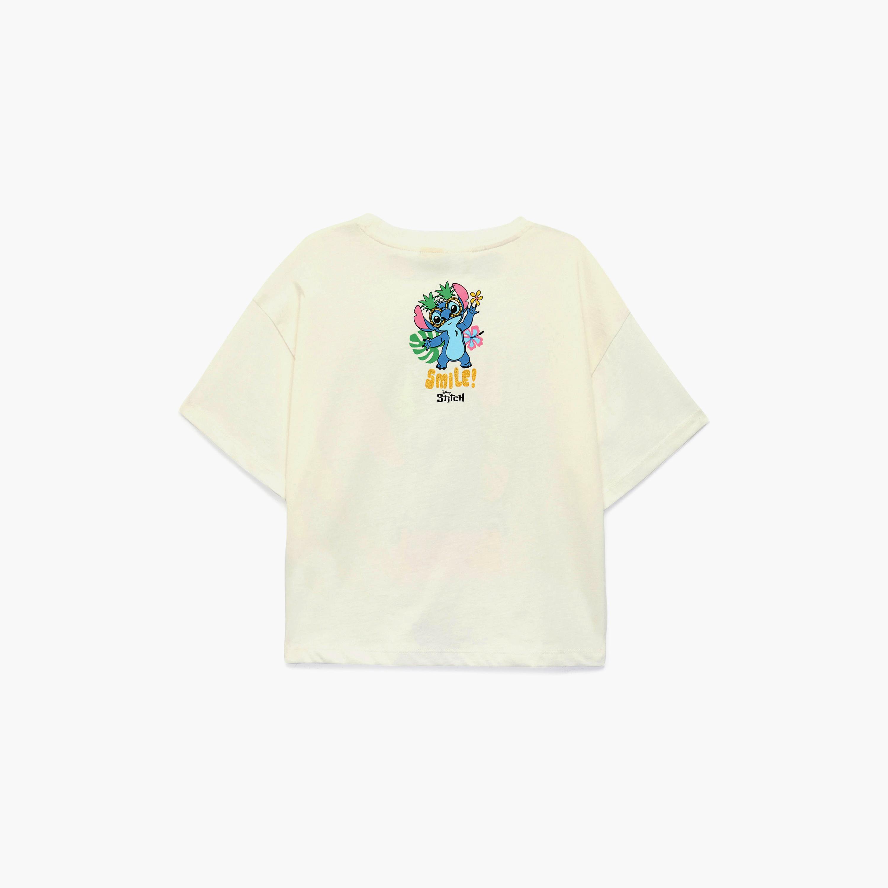 تي شيرت بطبعة "ستيتش" بأكمام قصيرة من كوتون-girls-clothing-tshirts-image-2