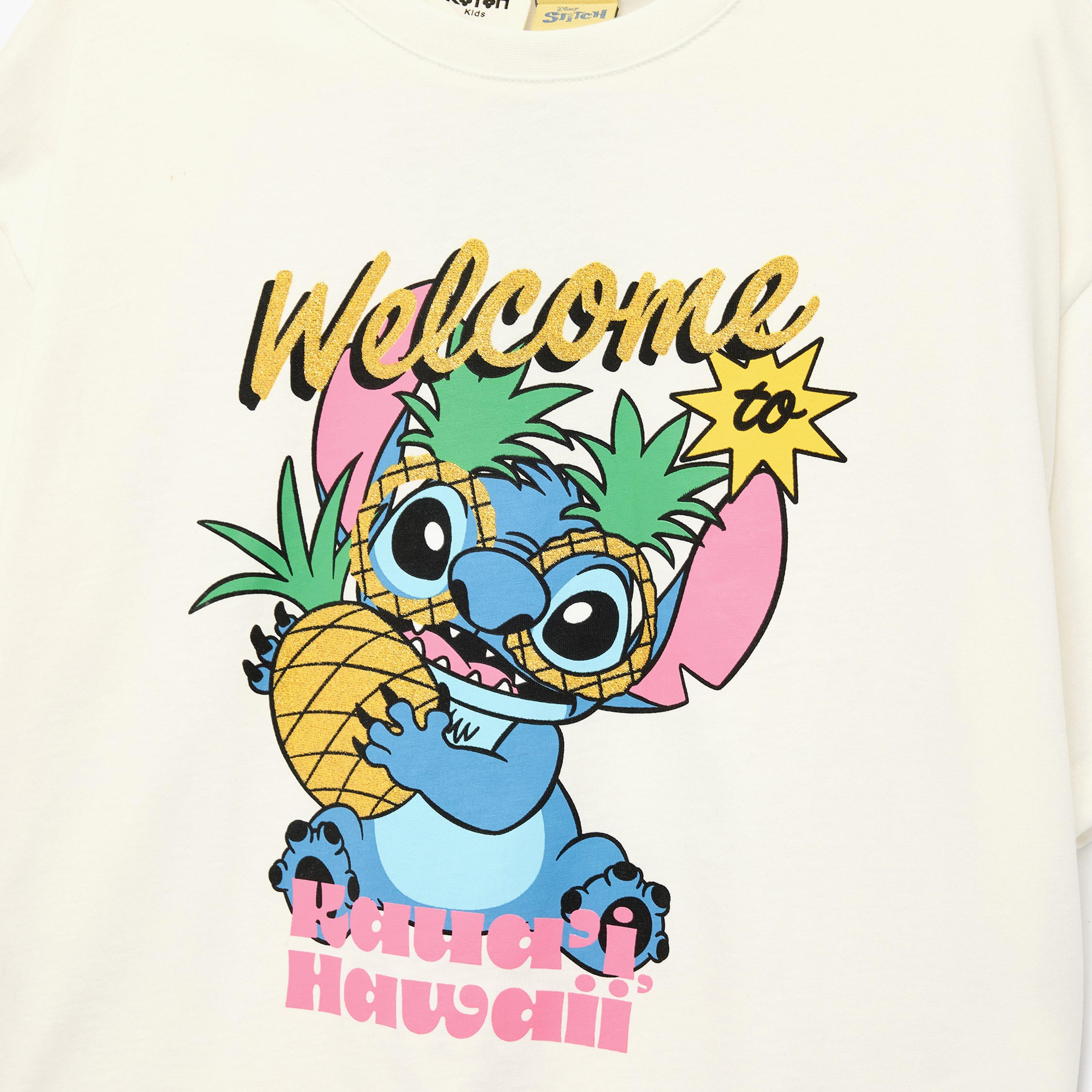تي شيرت بطبعة "ستيتش" بأكمام قصيرة من كوتون-girls-clothing-tshirts-image-3