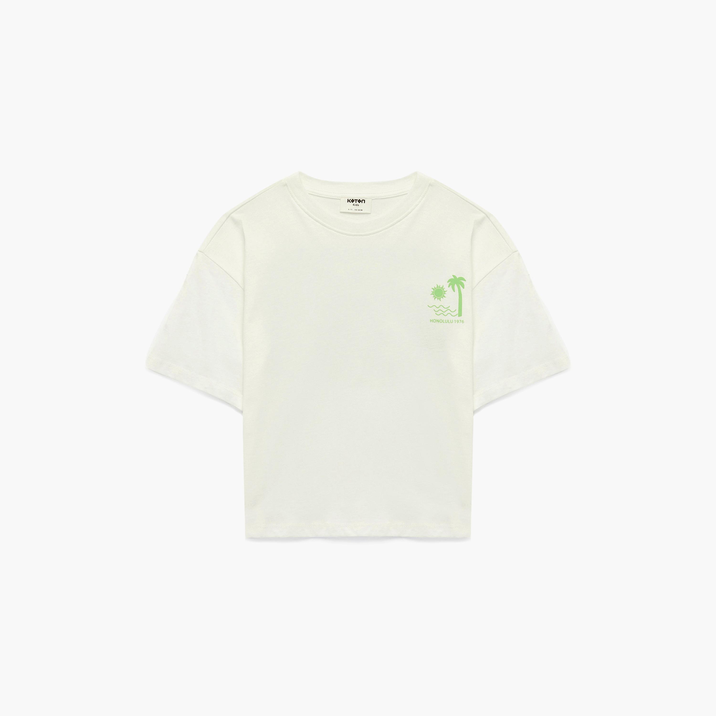 Koton Short Sleeves Palm Trees Printed T-Shirt-girls-clothing-tshirts-image-1