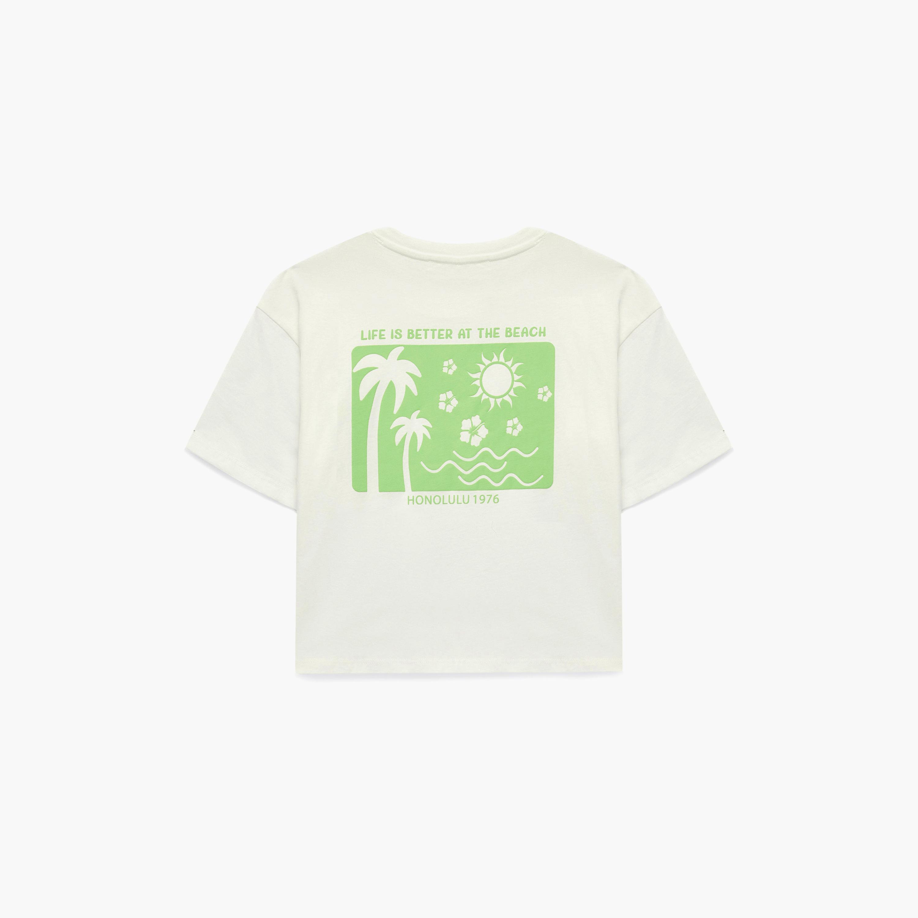 Koton Short Sleeves Palm Trees Printed T-Shirt-girls-clothing-tshirts-image-2