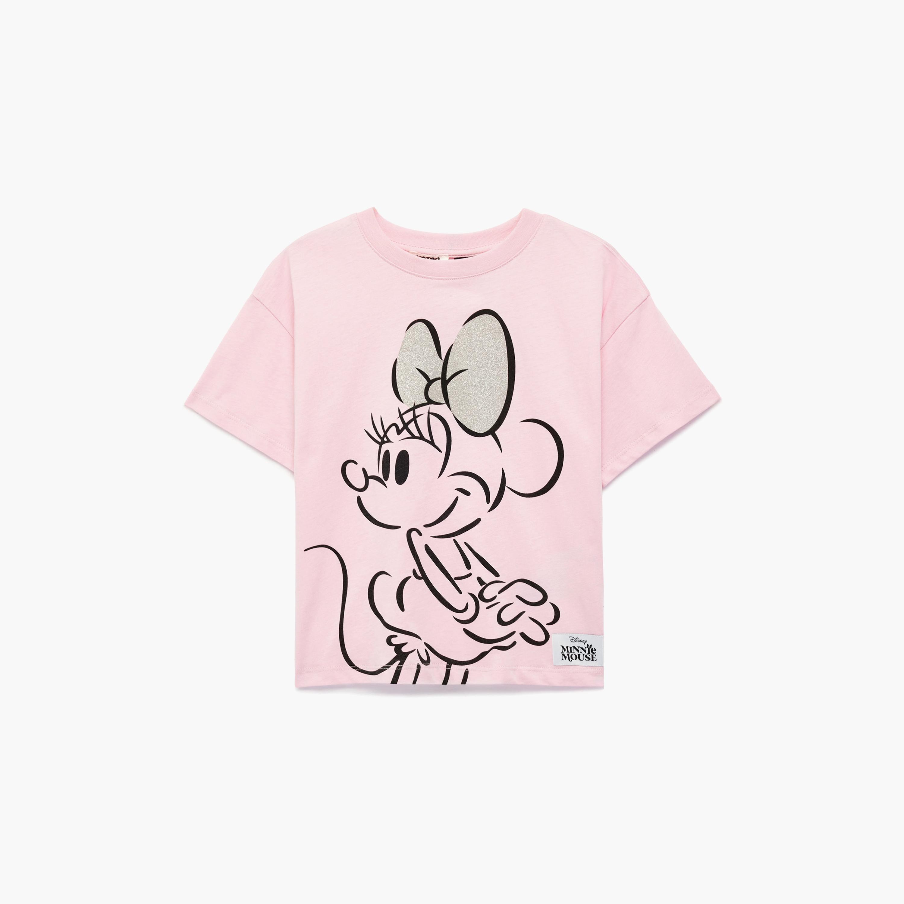 تي شيرت بطبعة "ميني ماوس" وأكمام قصيرة من كوتون-girls-clothing-tshirts-image-1