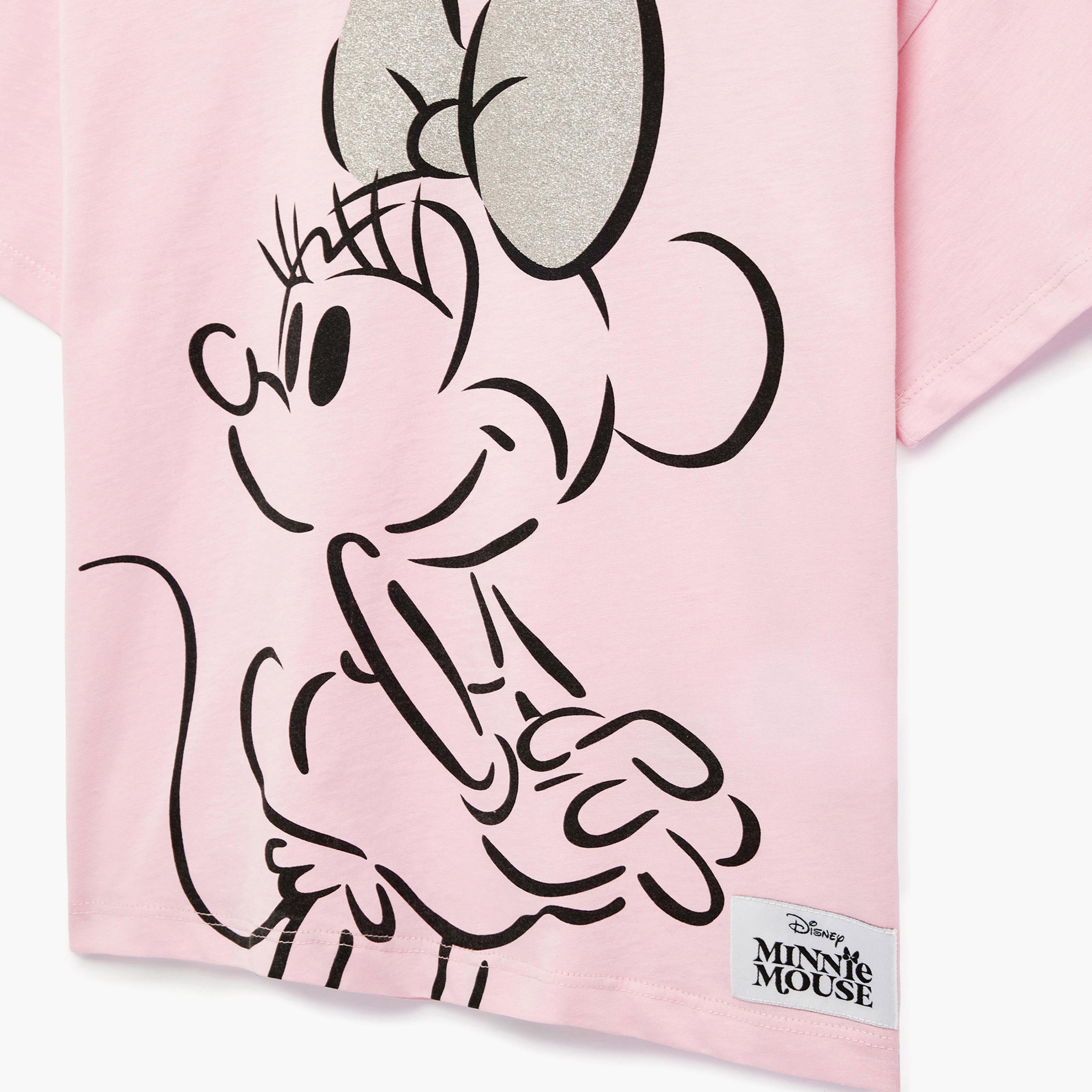 تي شيرت بطبعة "ميني ماوس" وأكمام قصيرة من كوتون-girls-clothing-tshirts-image-3