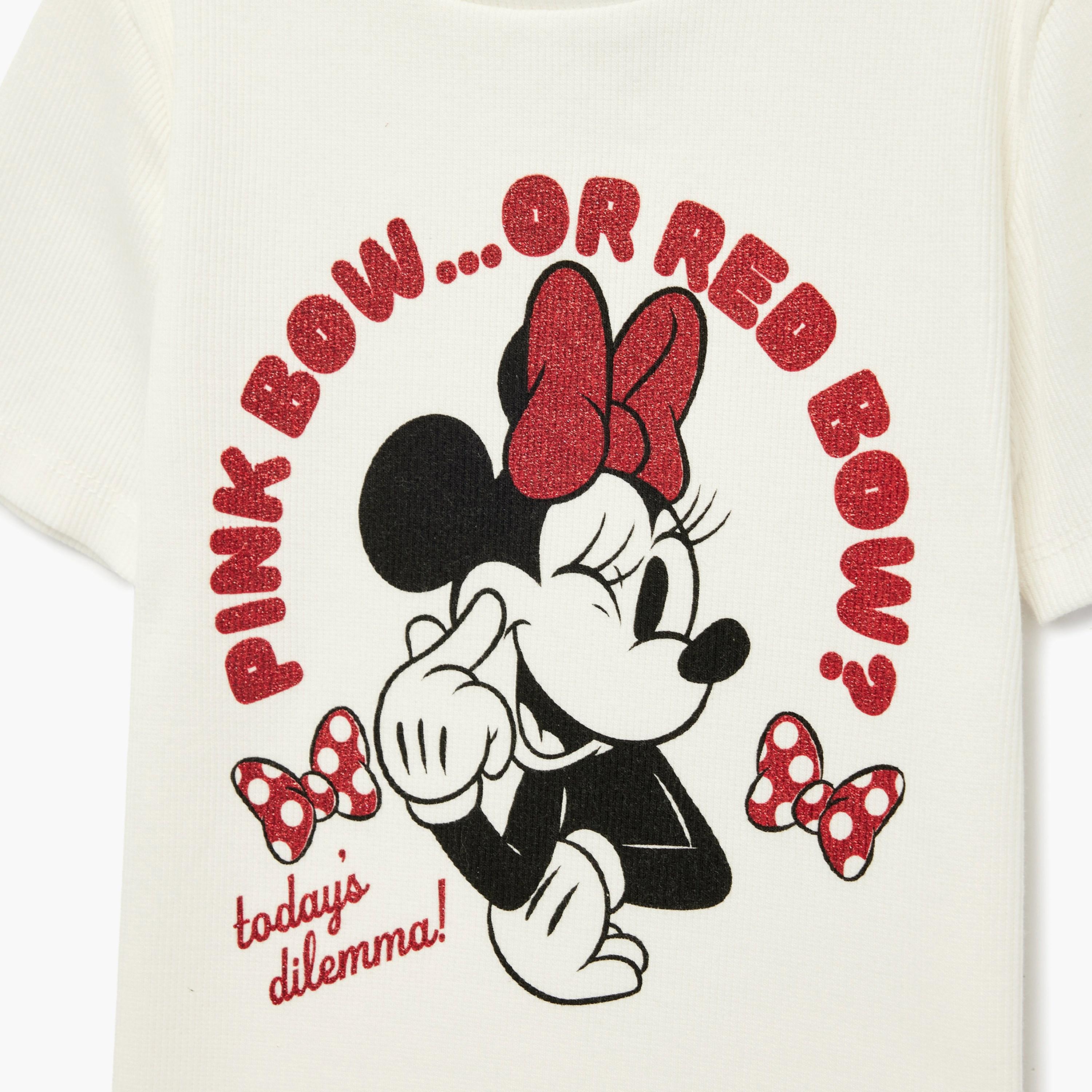 Koton Short Sleeves Minnie Mouse Embroidered T-Shirt-girls-clothing-tshirts-image-3
