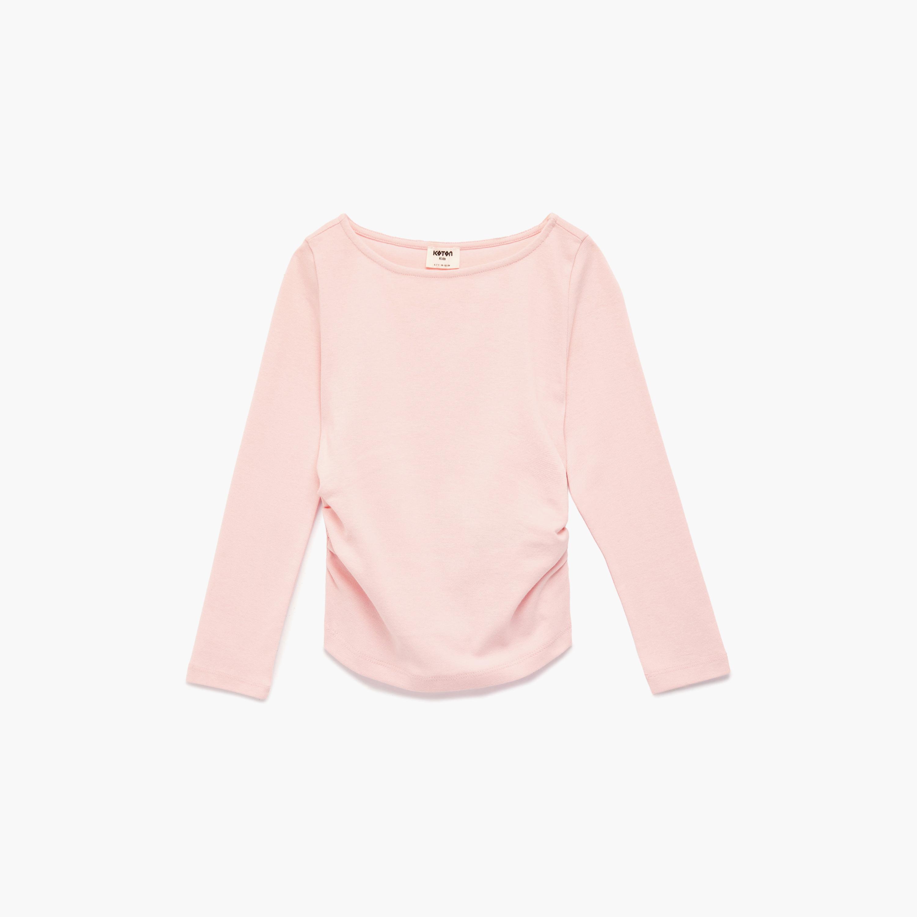 تي شيرت سادة بياقة "راوند نيك" وأكمام طويلة من كوتون-girls-clothing-tshirts-image-1