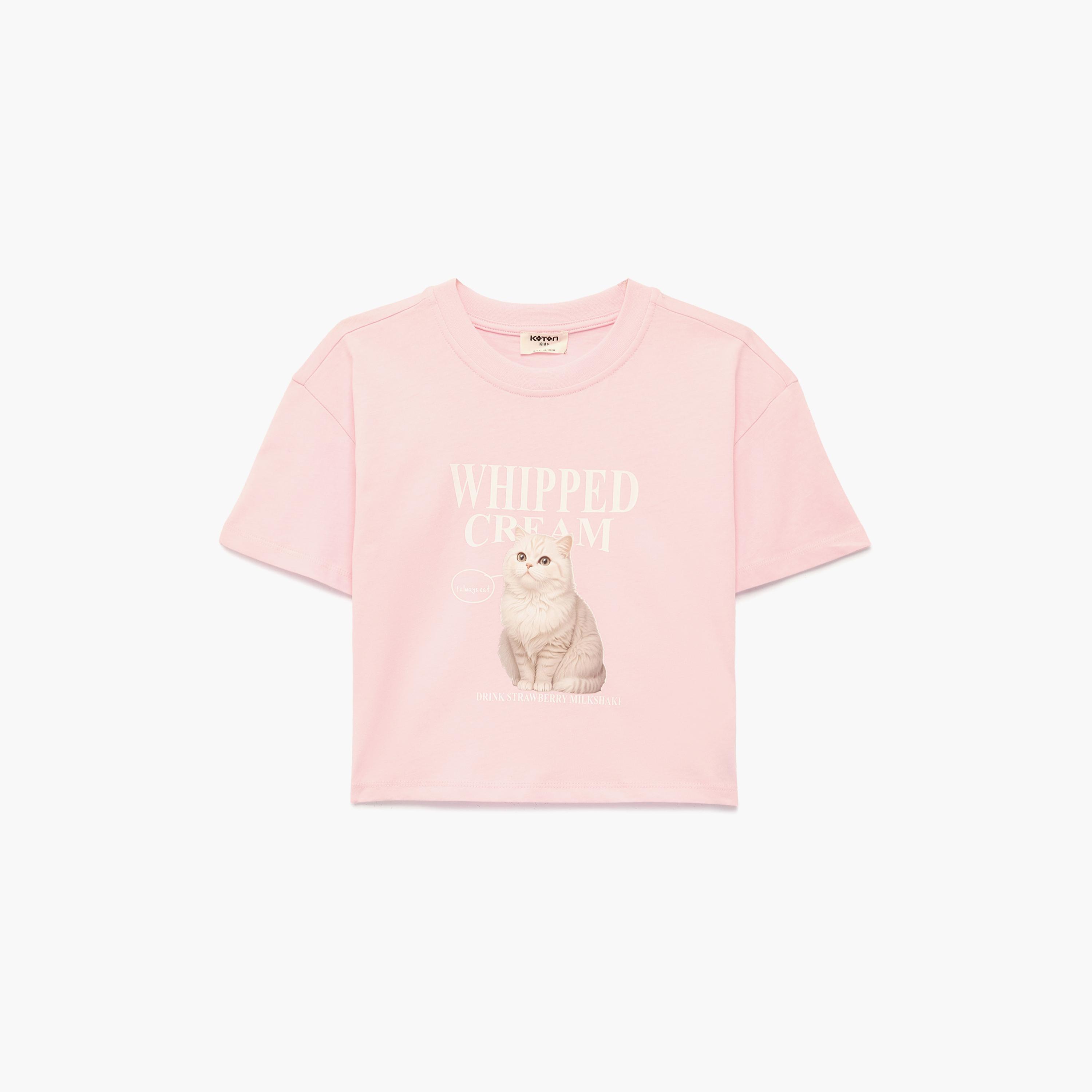 Koton Short Sleeves Cat Printed T-Shirt-girls-clothing-tshirts-image-1