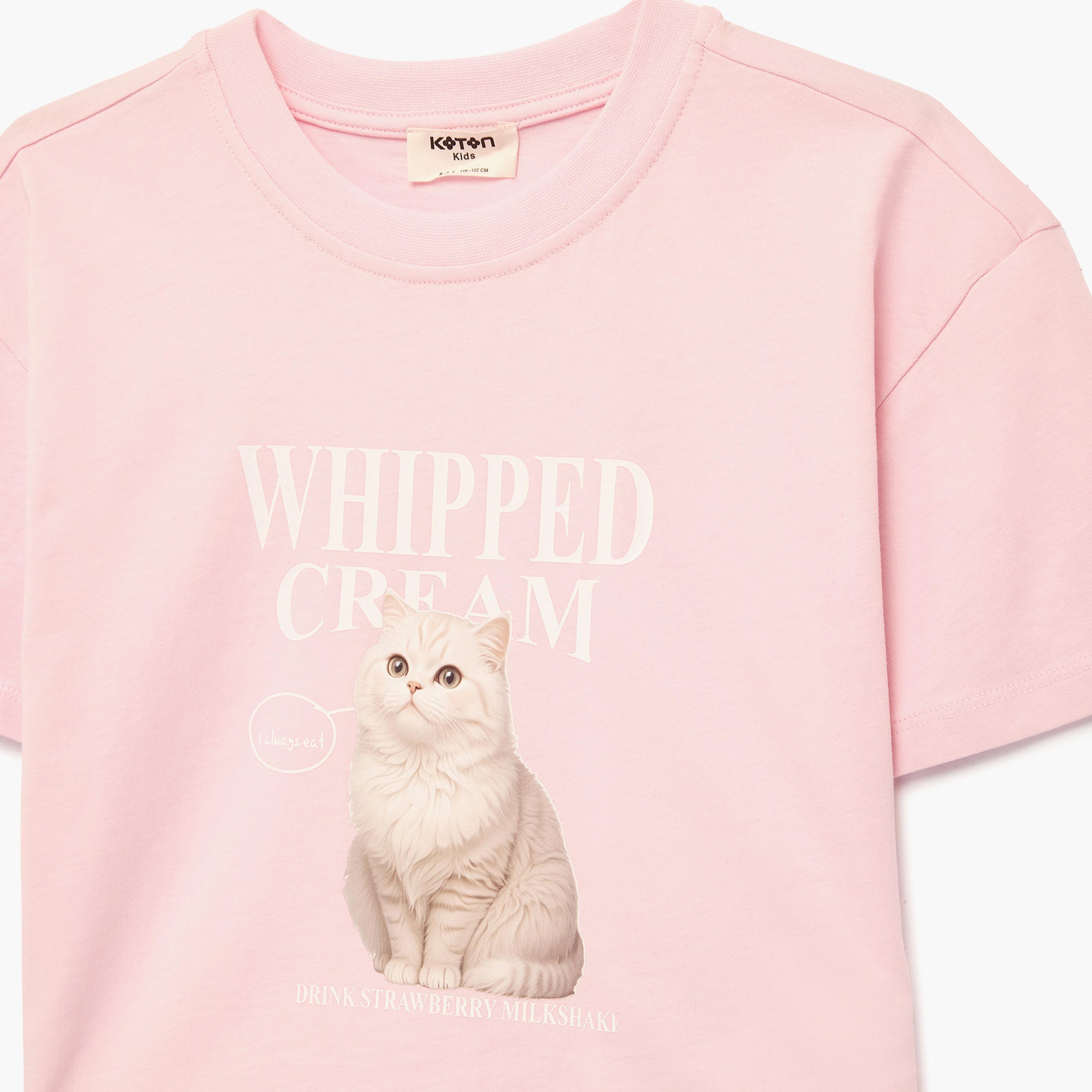 Koton Short Sleeves Cat Printed T-Shirt-girls-clothing-tshirts-image-3