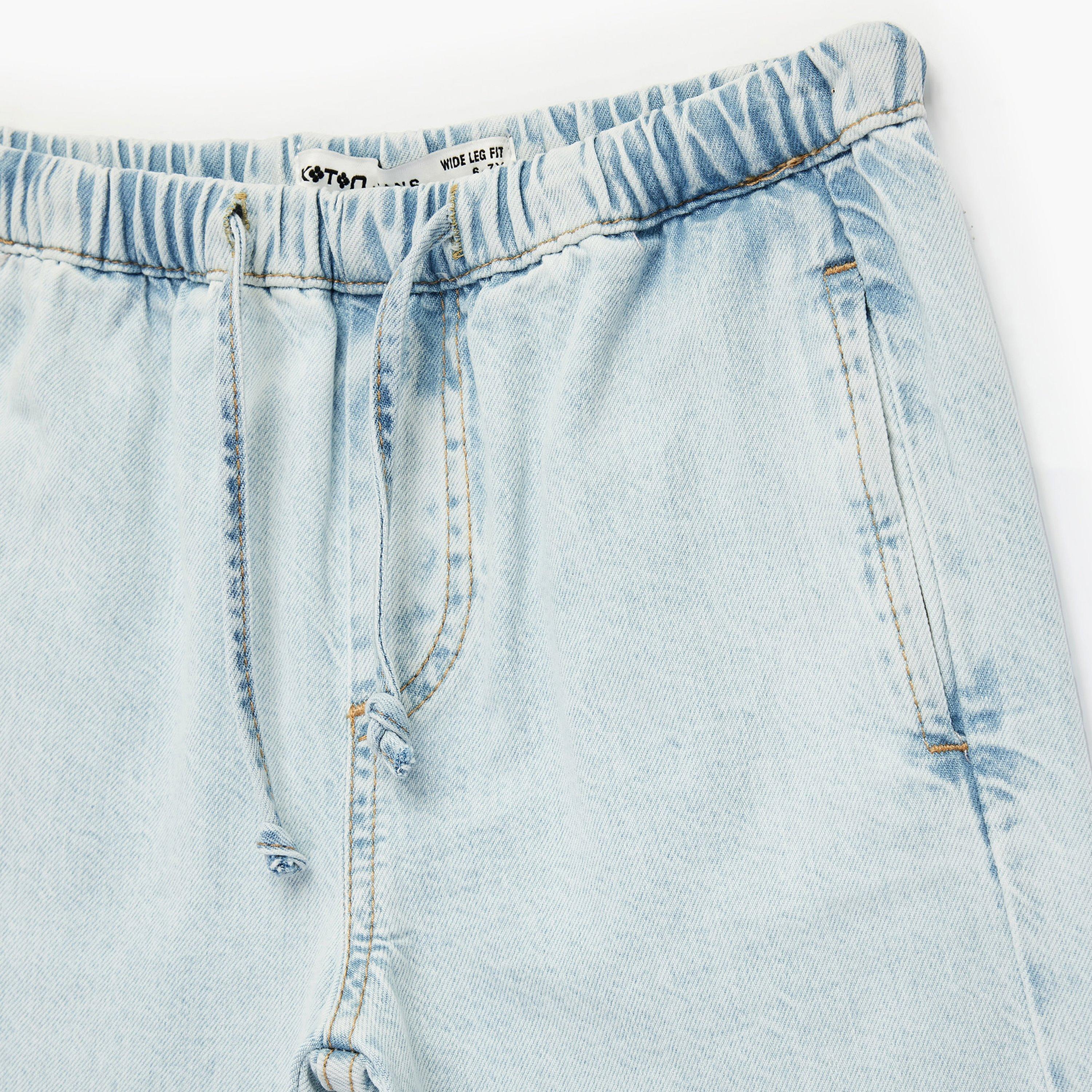 بنطلون سادة بخصر مطاطي ورباط "درو سترينغ" من كوتون-girls-clothing-bottoms-trousers-image-3