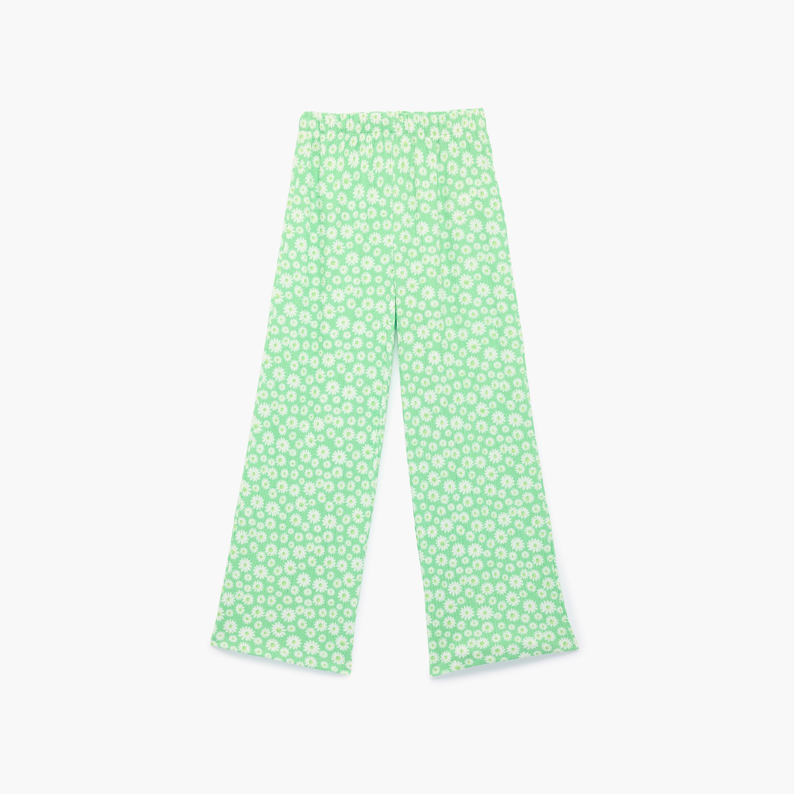 Koton Elastic Waist Floral Patterned Wide Leg Trousers-girls-clothing-bottoms-trousers-image-1
