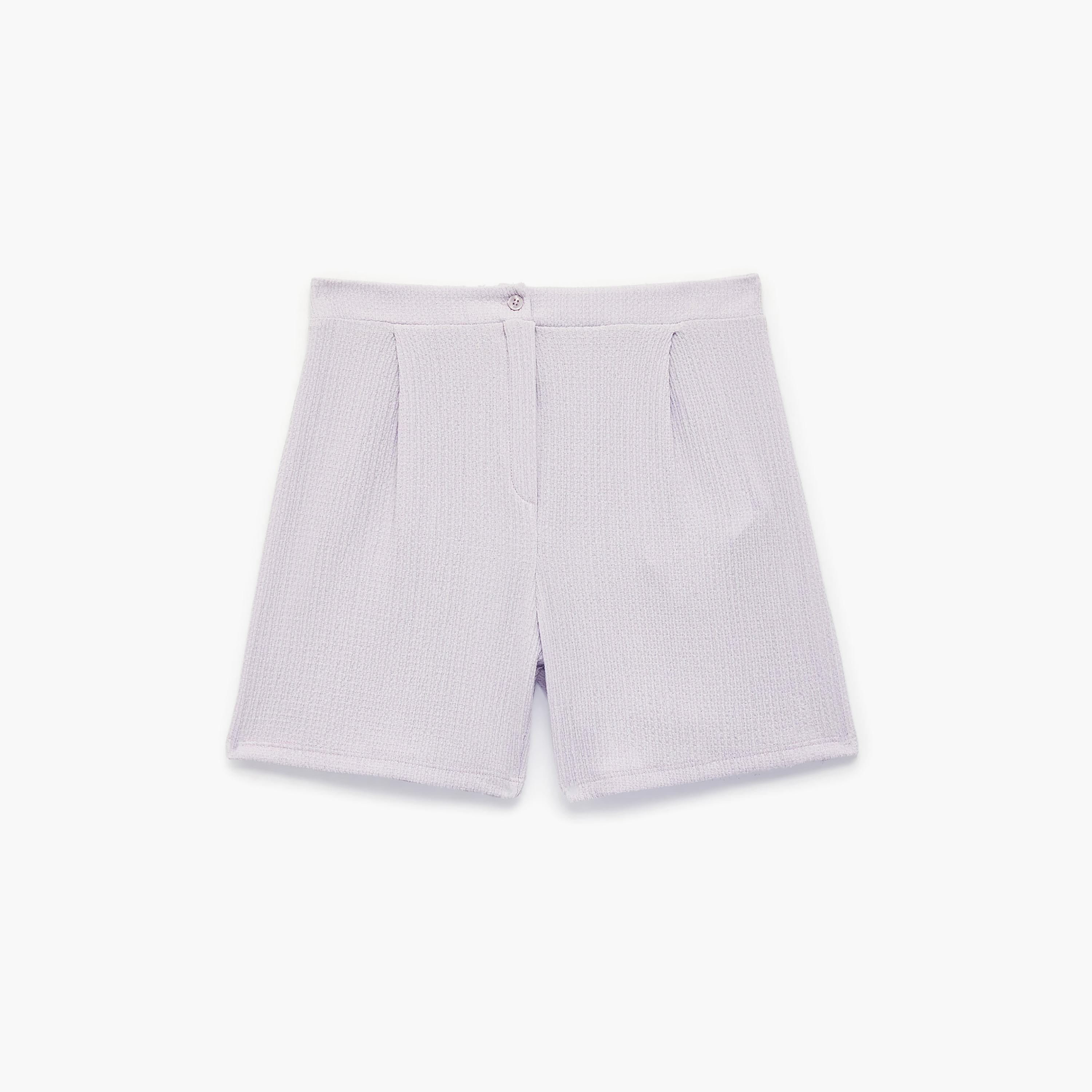 Koton Solid Medium Rise Pleat Detail Mini Shorts-girls-clothing-bottoms-shorts-image-1