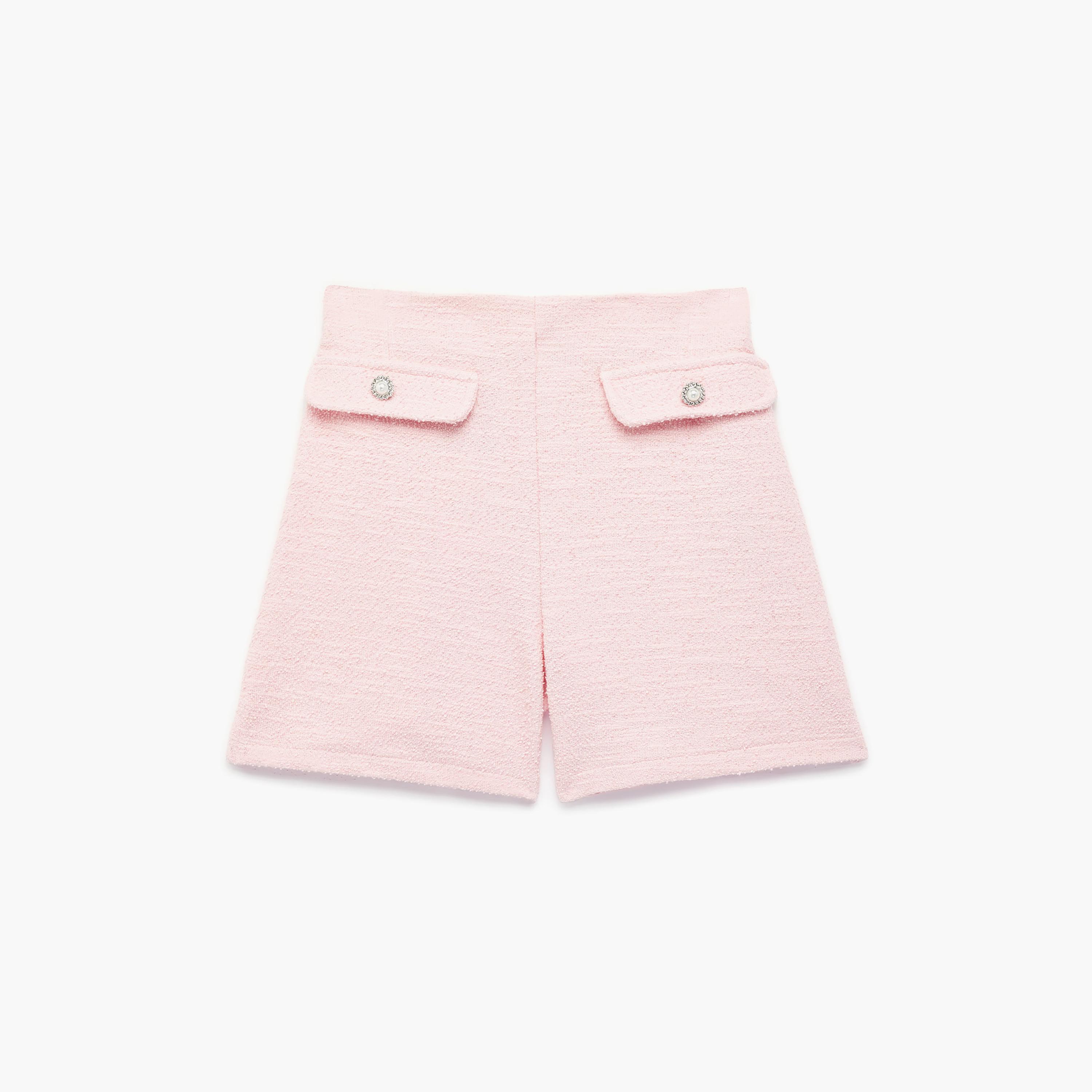 شورت سادة بتفاصيل جيوب وقماش "تويد" من كوتون-girls-clothing-bottoms-shorts-image-1