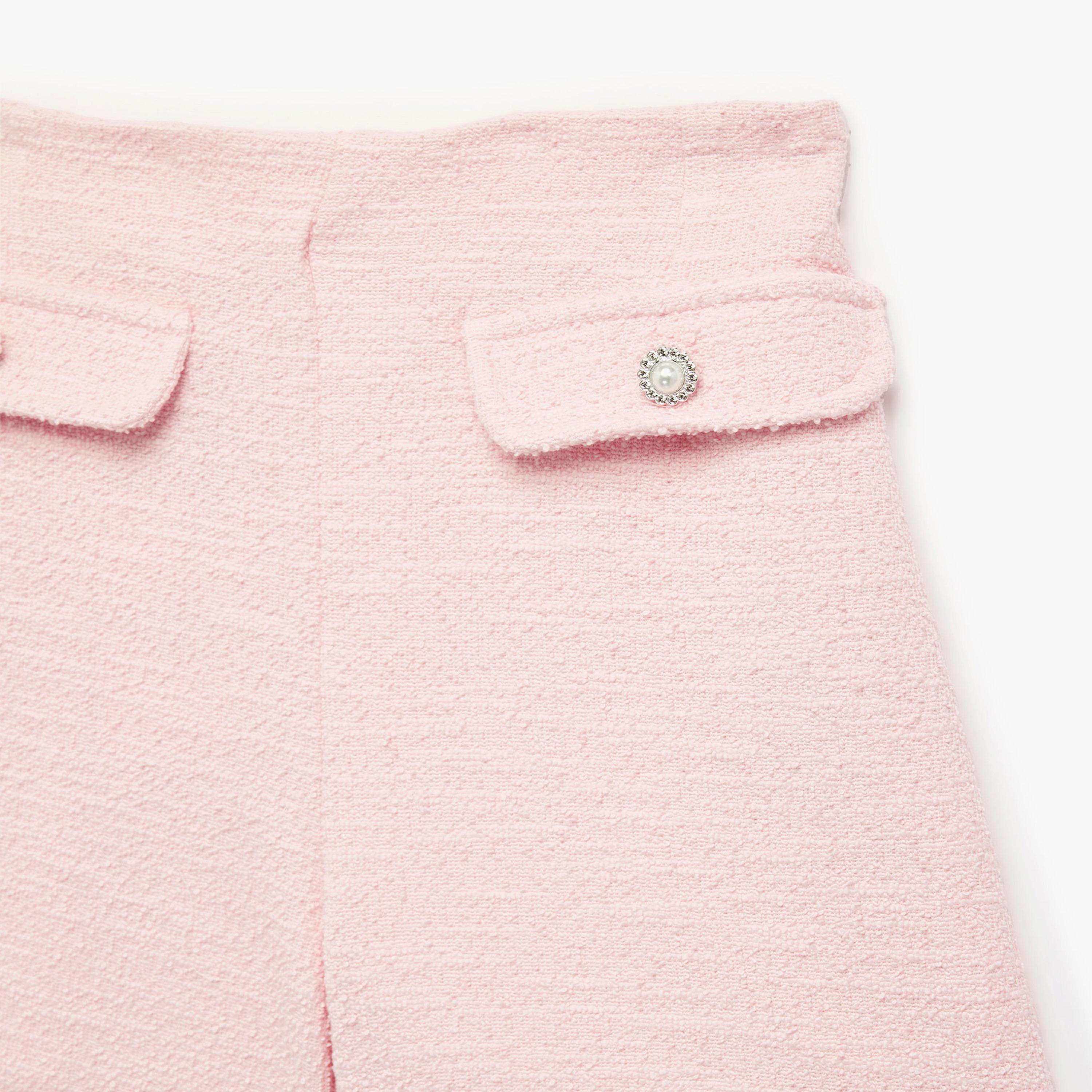 شورت سادة بتفاصيل جيوب وقماش "تويد" من كوتون-girls-clothing-bottoms-shorts-image-3