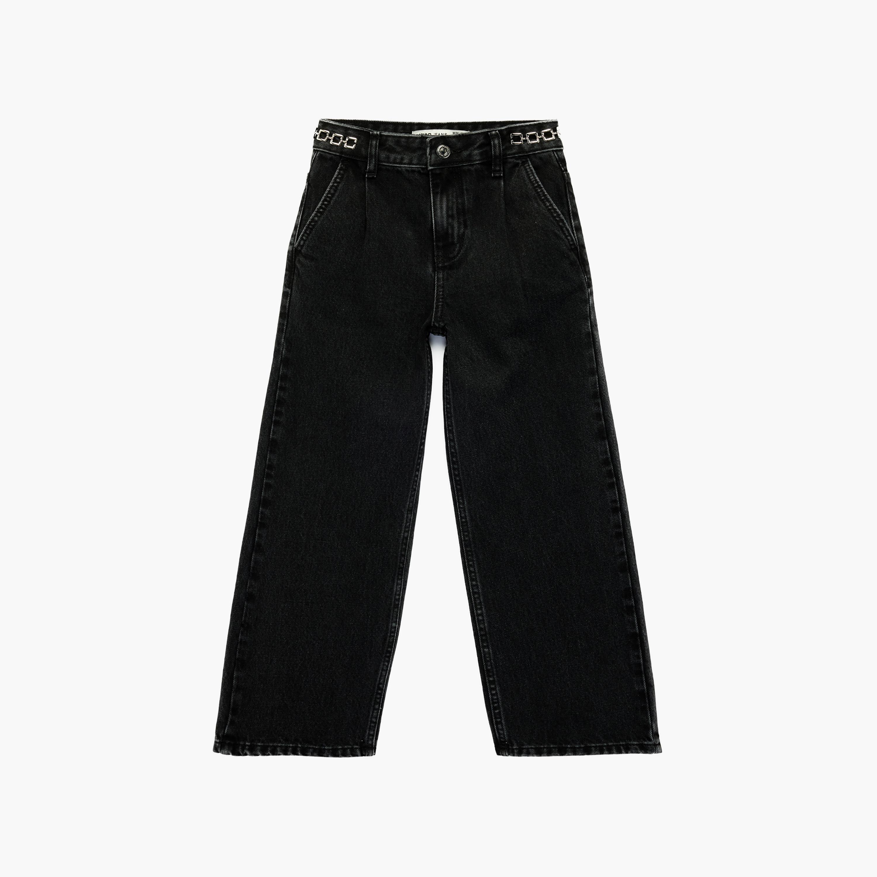 Koton Full Length Accessory Detailed Wide Leg Jean-girls-clothing-bottoms-jeansandjeggings-image-1