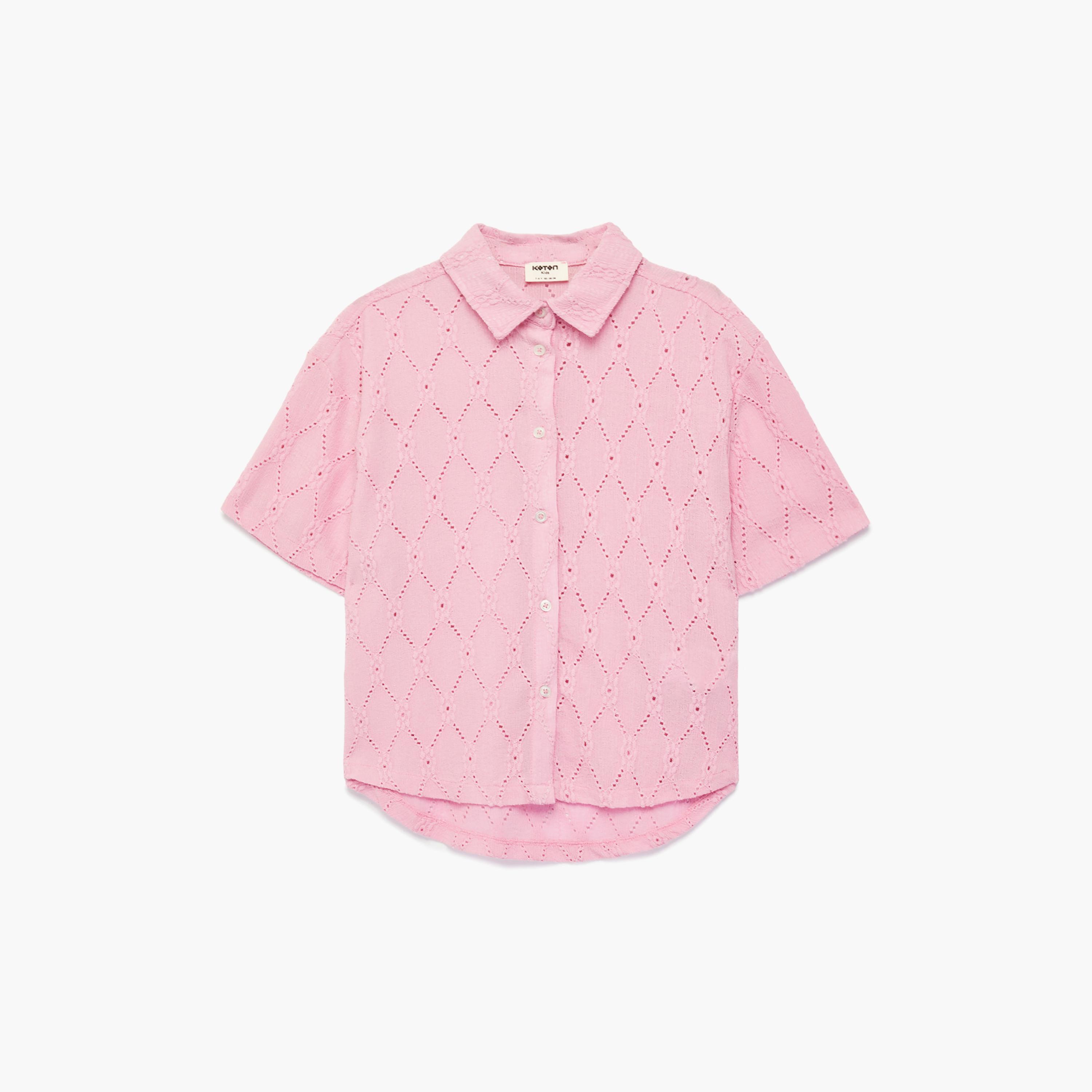 توب "كروب" بأكمام قصيرة وقماش "تيكستشرد" من كوتون-girls-clothing-blousesandshirts-image-1