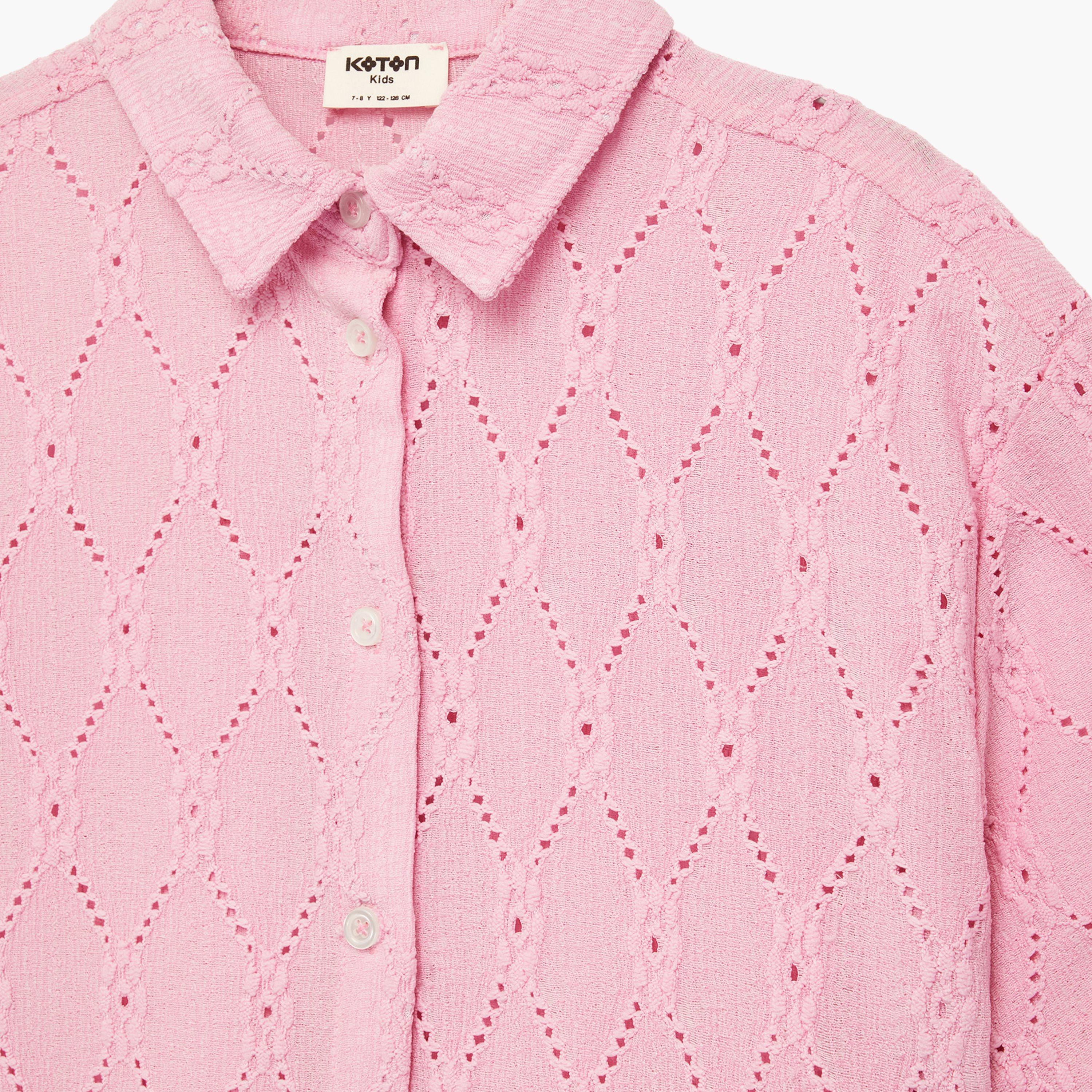 توب "كروب" بأكمام قصيرة وقماش "تيكستشرد" من كوتون-girls-clothing-blousesandshirts-image-3