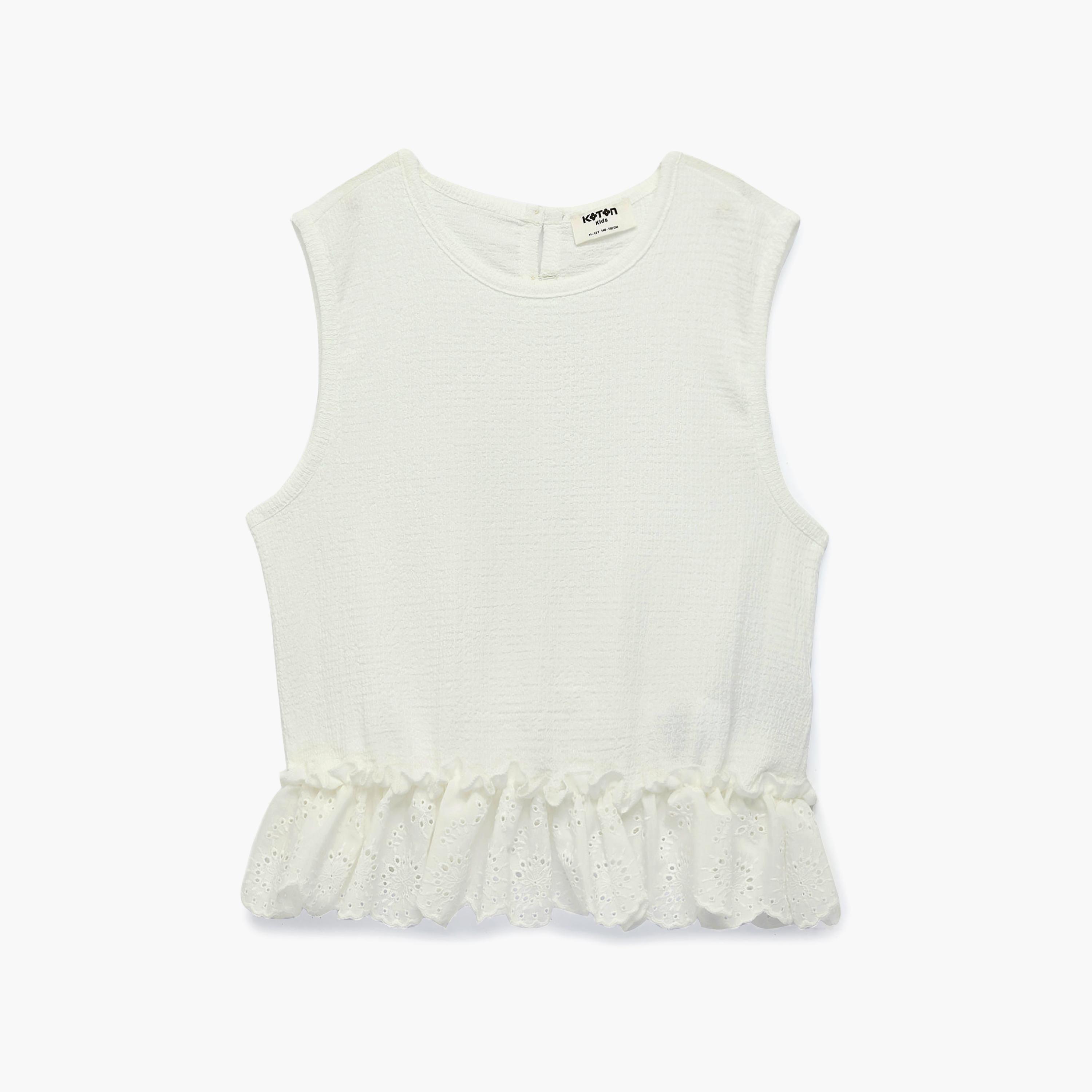 توب سادة بياقة "كرو نيك" وبدون أكمام من كوتون-girls-clothing-blousesandshirts-image-1