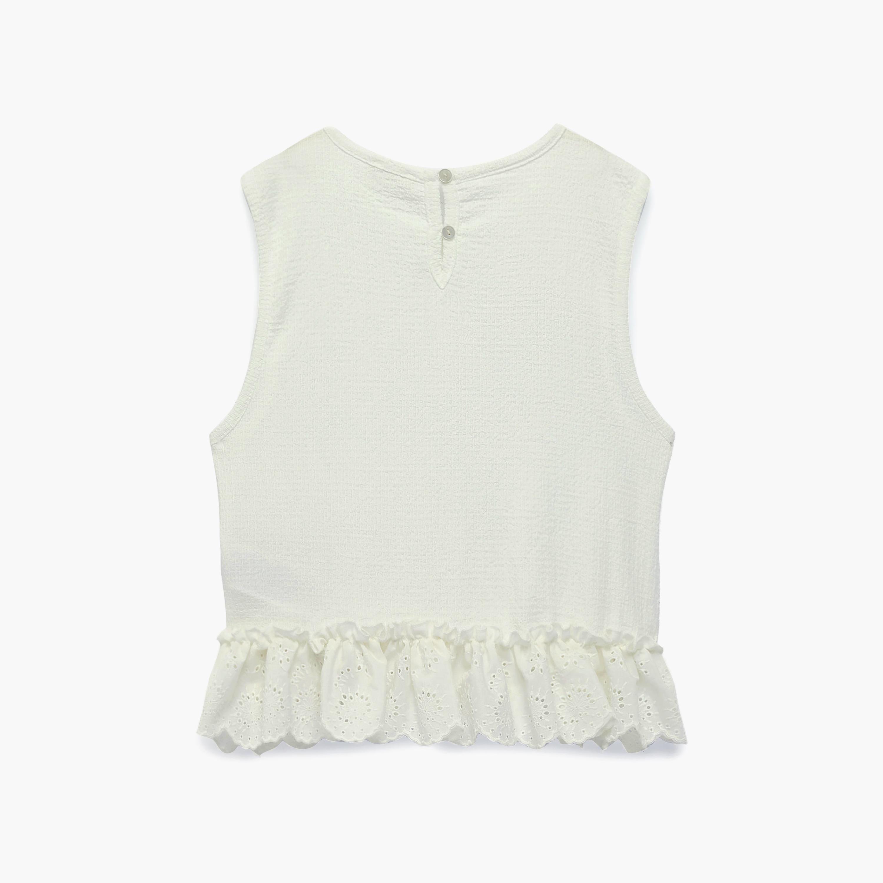 توب سادة بياقة "كرو نيك" وبدون أكمام من كوتون-girls-clothing-blousesandshirts-image-2