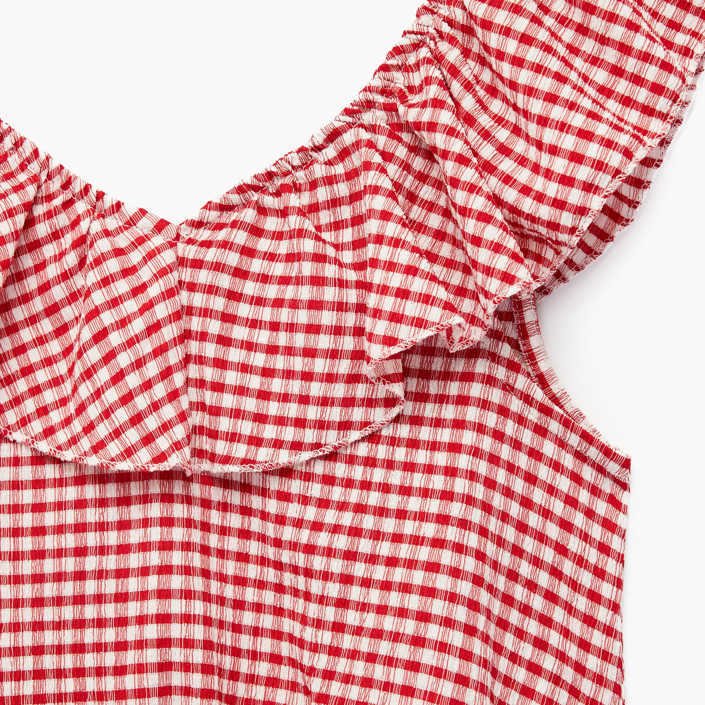 Koton Sleeveless Checked Low Shoulder Crop Top-girls-clothing-blousesandshirts-image-3