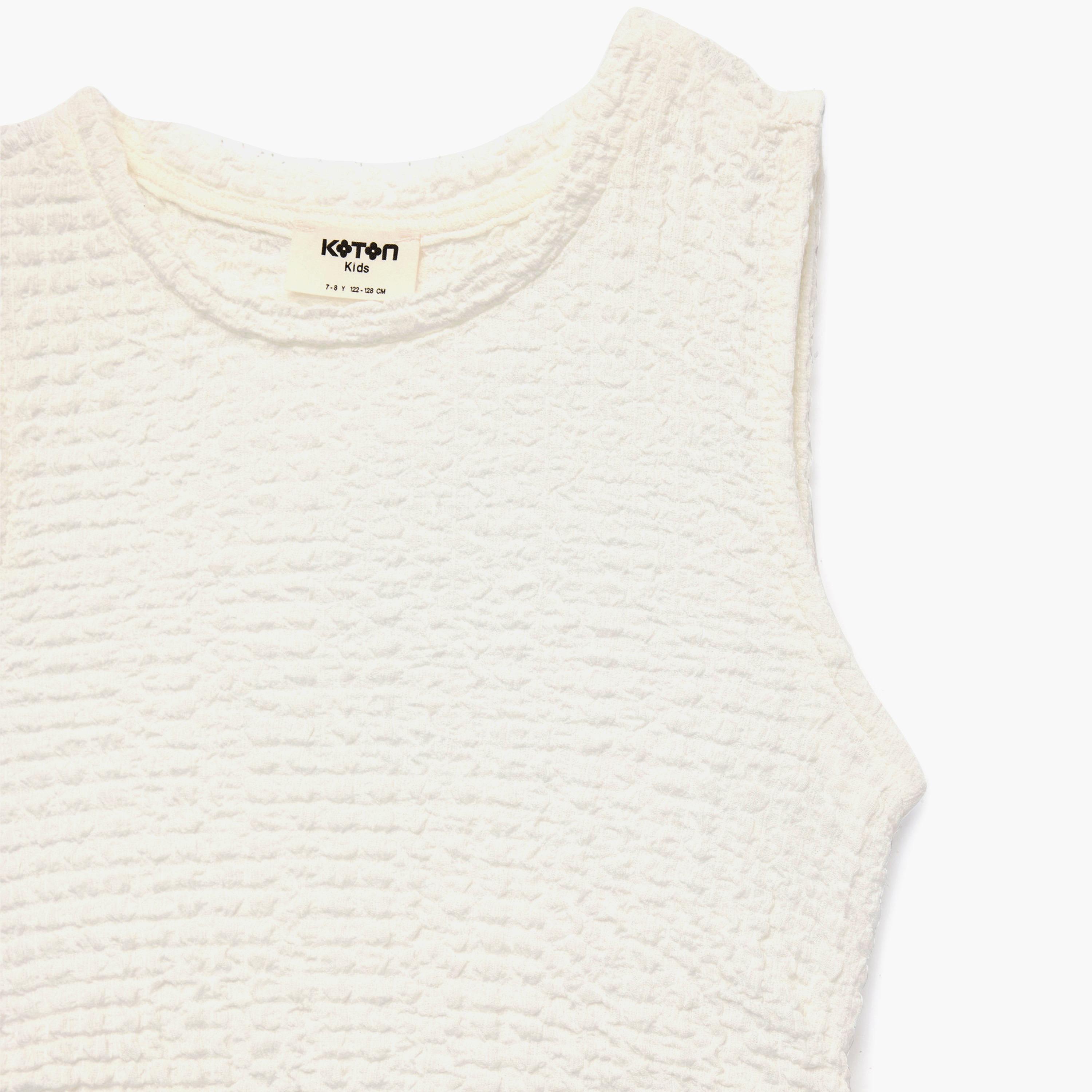 Koton Solid Sleeveless Textured Top-girls-clothing-blousesandshirts-image-3
