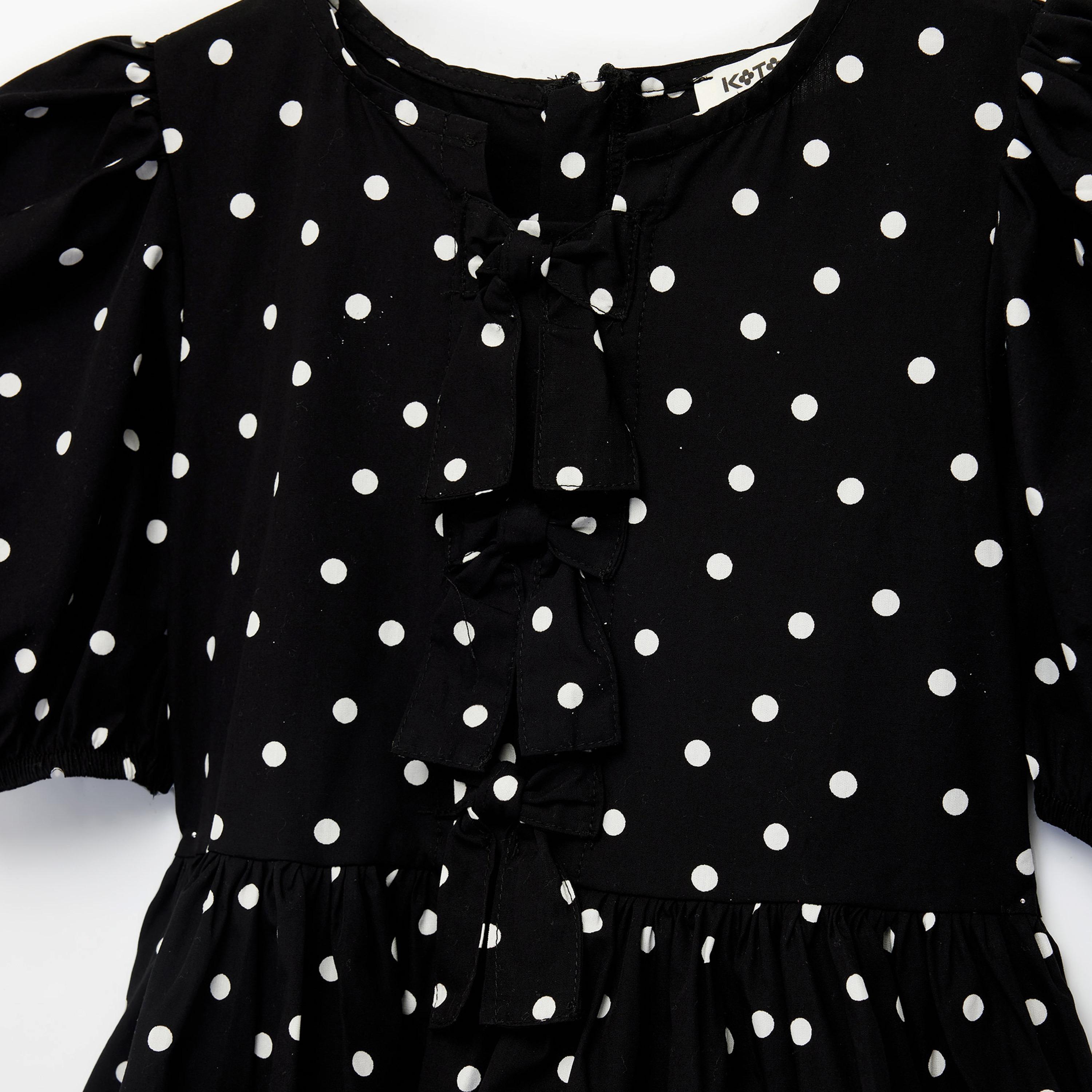 فستان مطبوع بنقشة "بولكا دوت" وأكمام قصيرة من كوتون-girls-clothing-dressesandjumpsuits-image-3