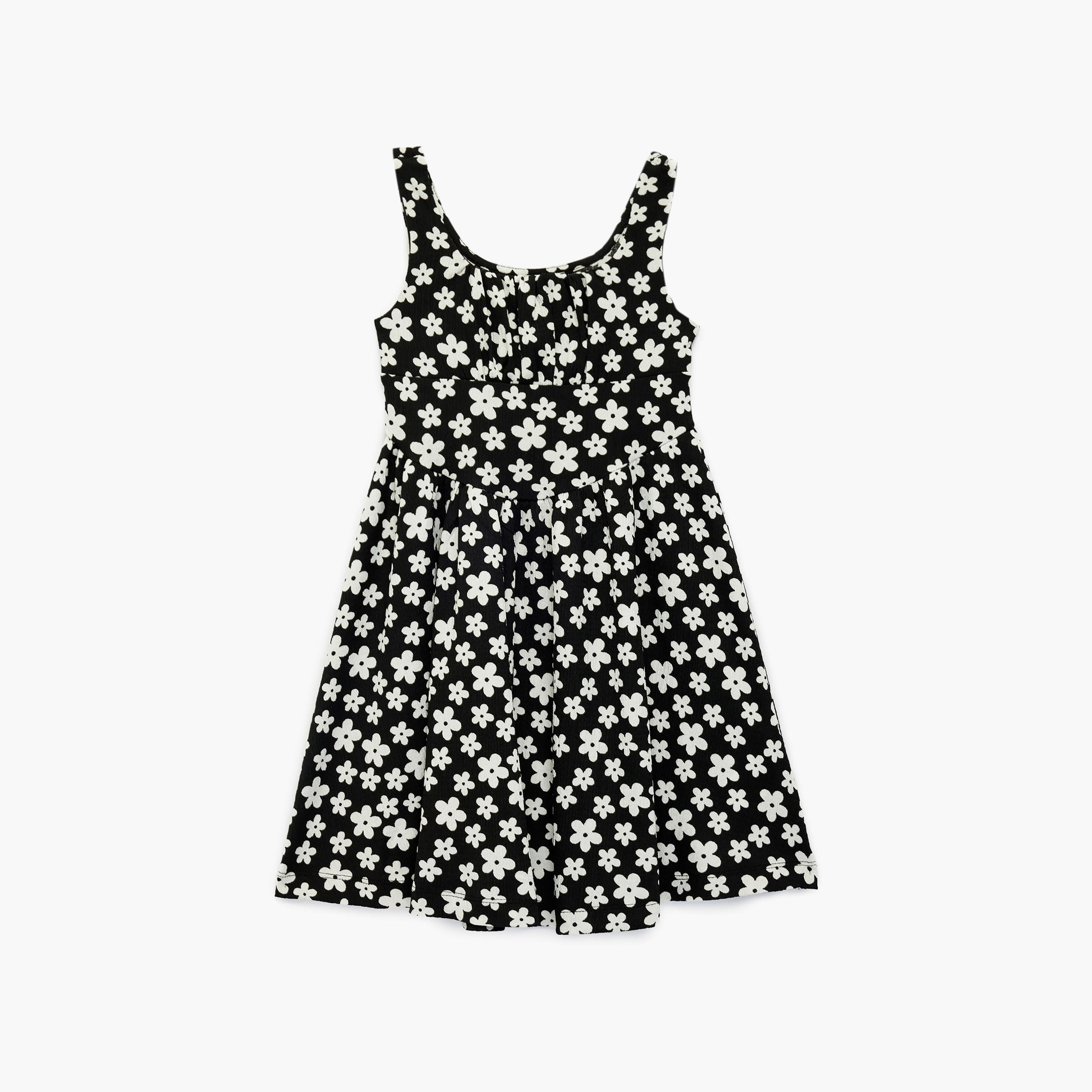 فستان بحمالات "سترابي" ونقشة زهور بدون أكمام من كوتون-girls-clothing-dressesandjumpsuits-image-1