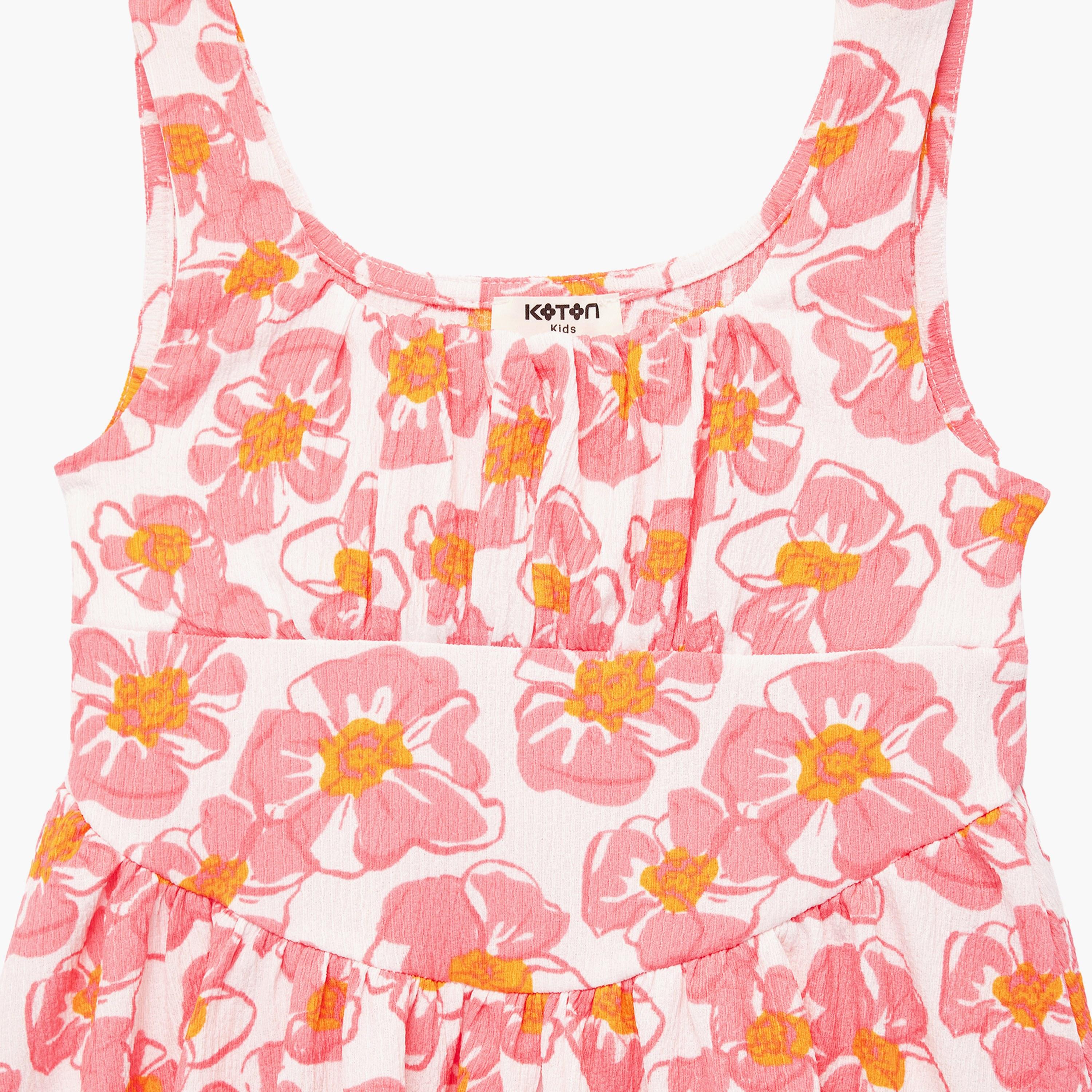 فستان بحمالات "سترابي" ونقشة زهور بدون أكمام من كوتون-girls-clothing-dressesandjumpsuits-image-3