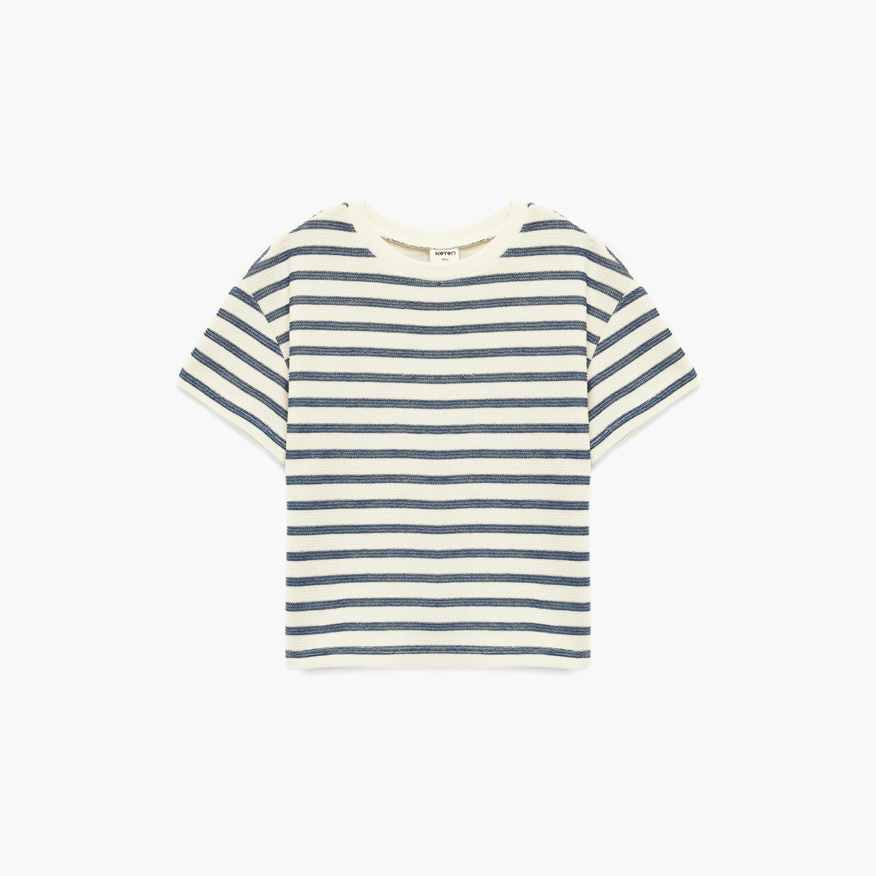 تي شيرت مخطط عرضياً بأكمام قصيرة من كوتون-boys-clothing-tshirtsandpolos-image-1