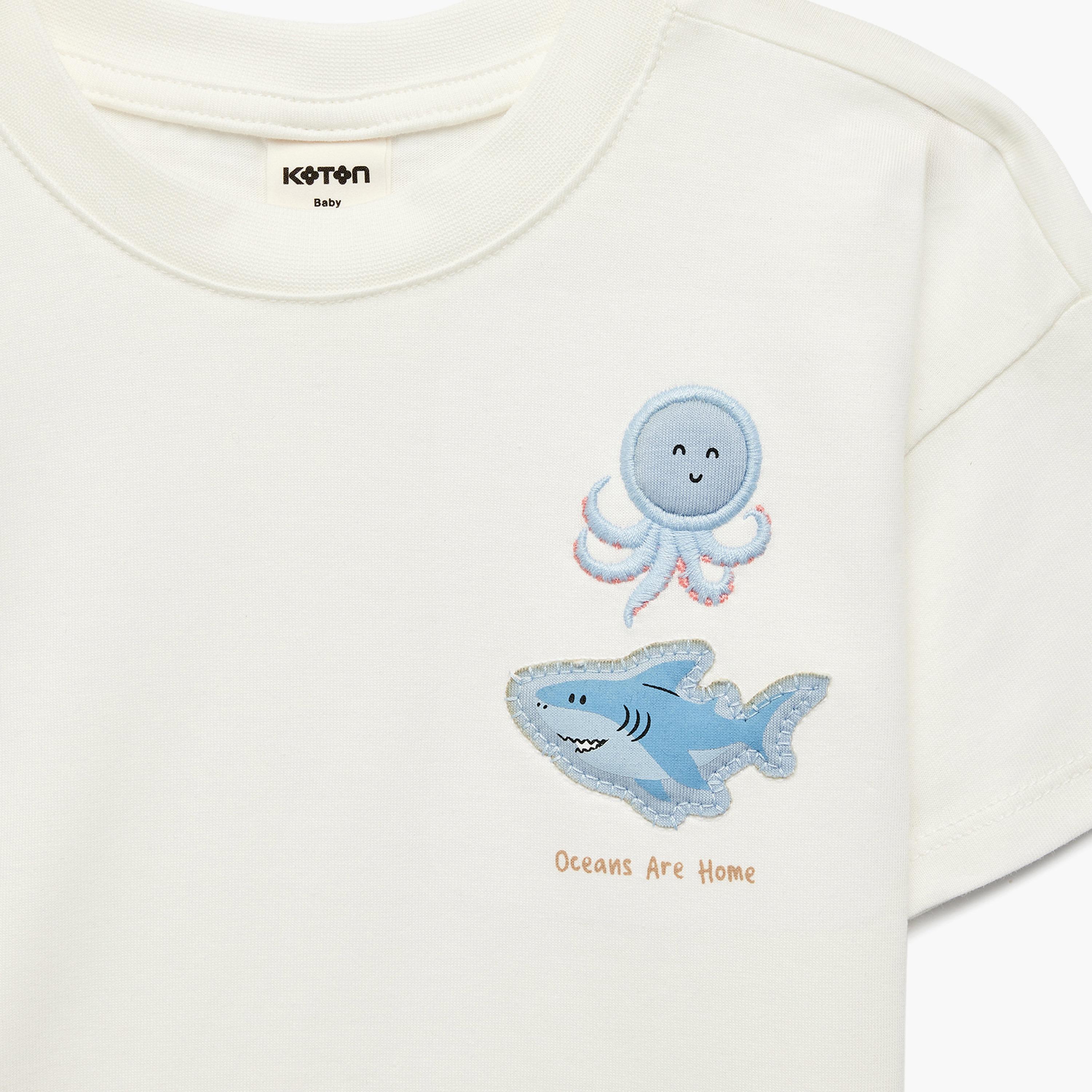 Koton Short Sleeves Octopus Embroidered T-Shirt-boys-clothing-tshirtsandpolos-image-3