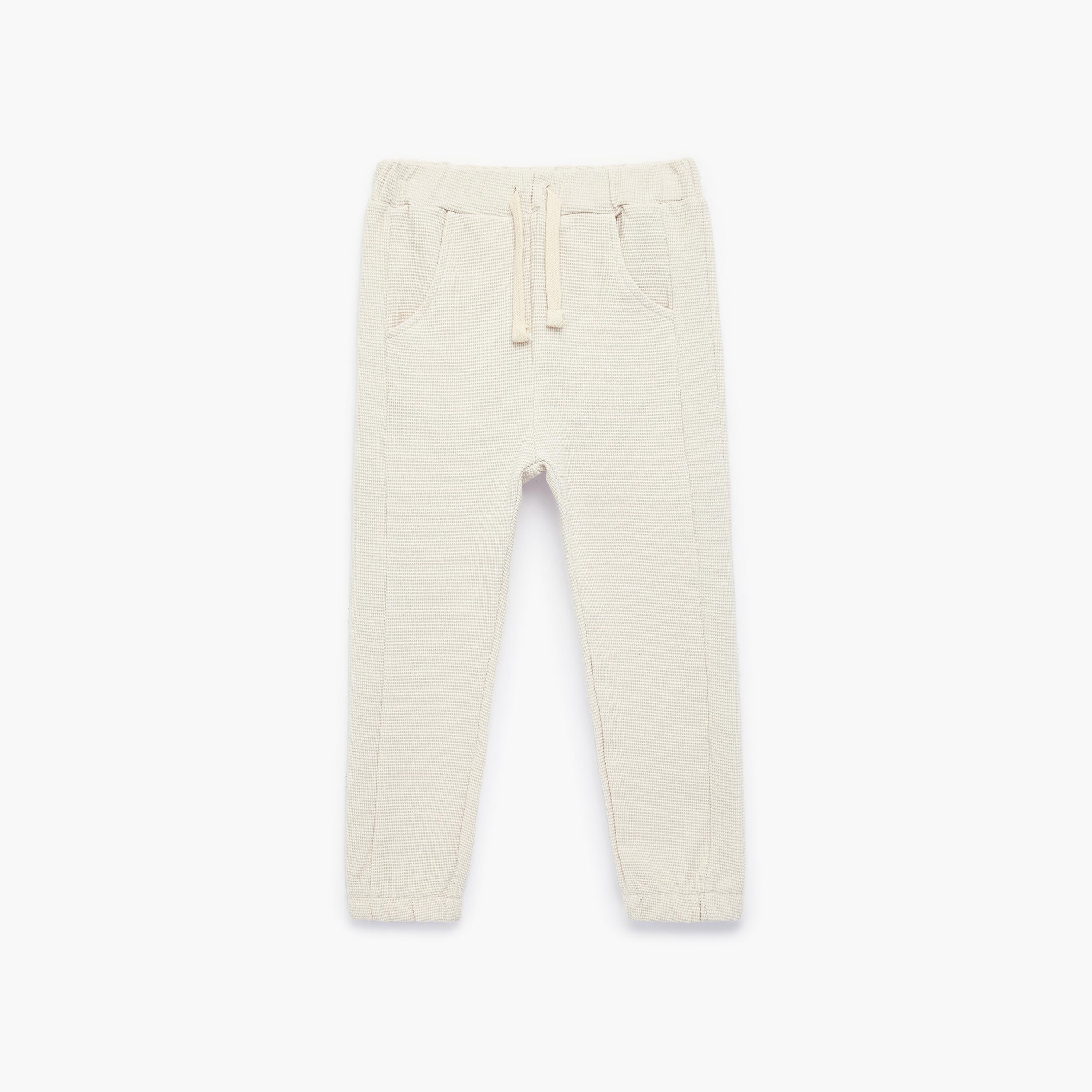بنطلون "جوغرز" قطن قماش "وافل" بخصر مطاطي وبرباط من كوتون-boys-clothing-bottoms-joggersandtrackpants-image-1