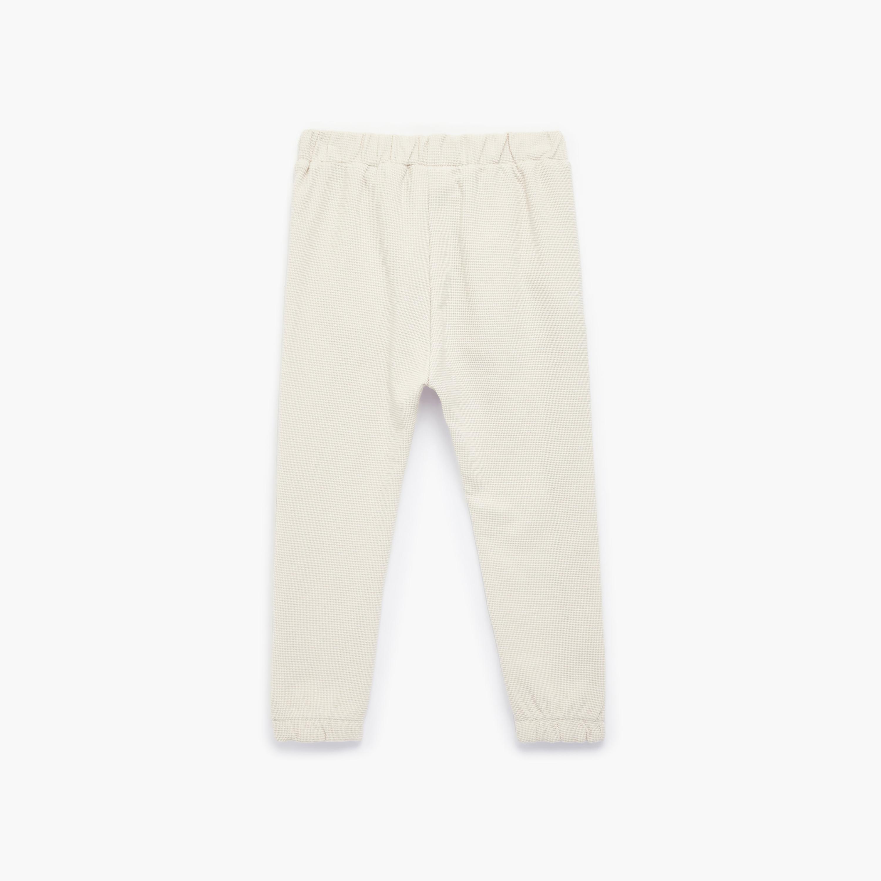 بنطلون "جوغرز" قطن قماش "وافل" بخصر مطاطي وبرباط من كوتون-boys-clothing-bottoms-joggersandtrackpants-image-2