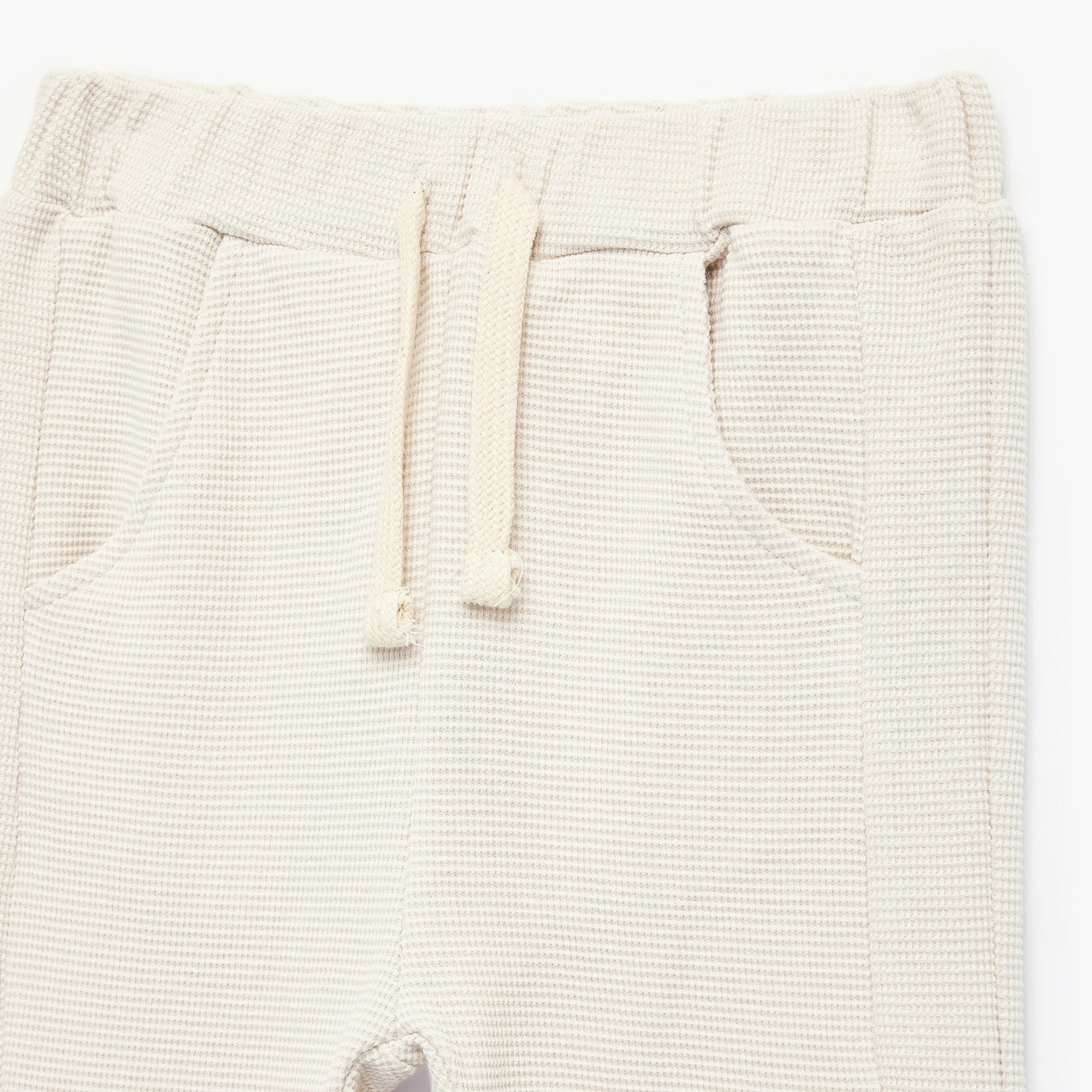 بنطلون "جوغرز" قطن قماش "وافل" بخصر مطاطي وبرباط من كوتون-boys-clothing-bottoms-joggersandtrackpants-image-3