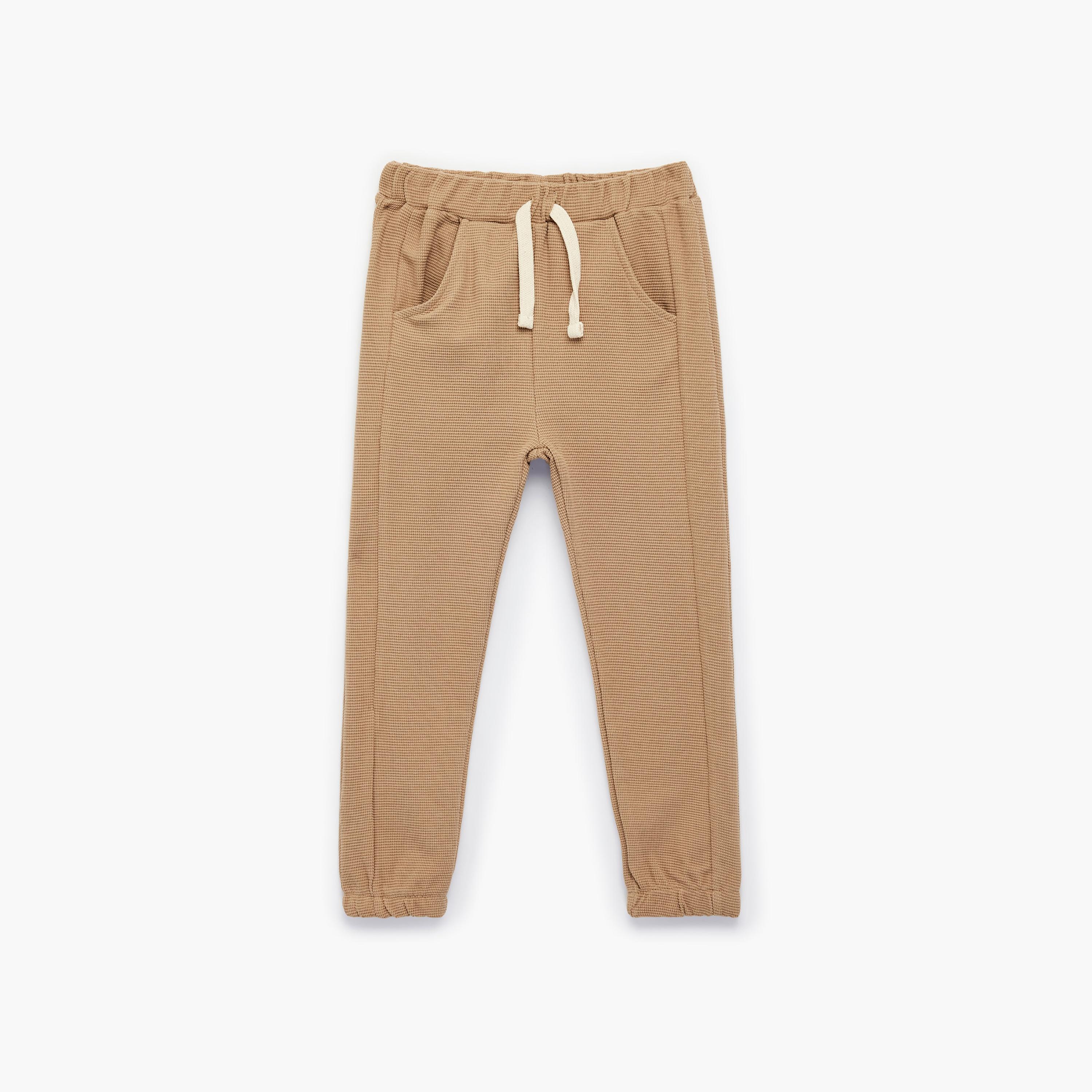 بنطلون "جوغرز" قطن قماش "وافل" بخصر مطاطي وبرباط من كوتون-boys-clothing-bottoms-joggersandtrackpants-image-1